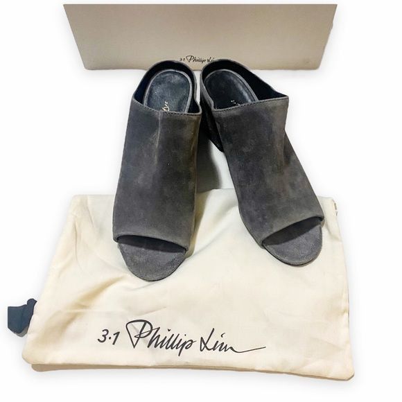 NIB 3.1 Phillip Lim Cube Block Heel Mules Sandal Grey Suede