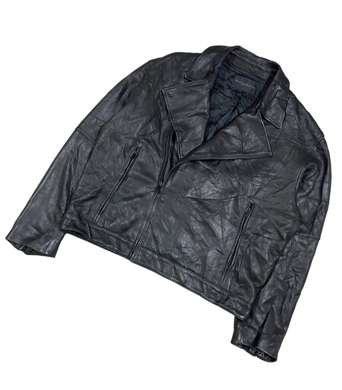 Diesel × Donna Karan Vtg🌑Donna Karan New York Double Collar Leather Jacket Size US XL / EU 56 / 4 - 10 Thumbnail