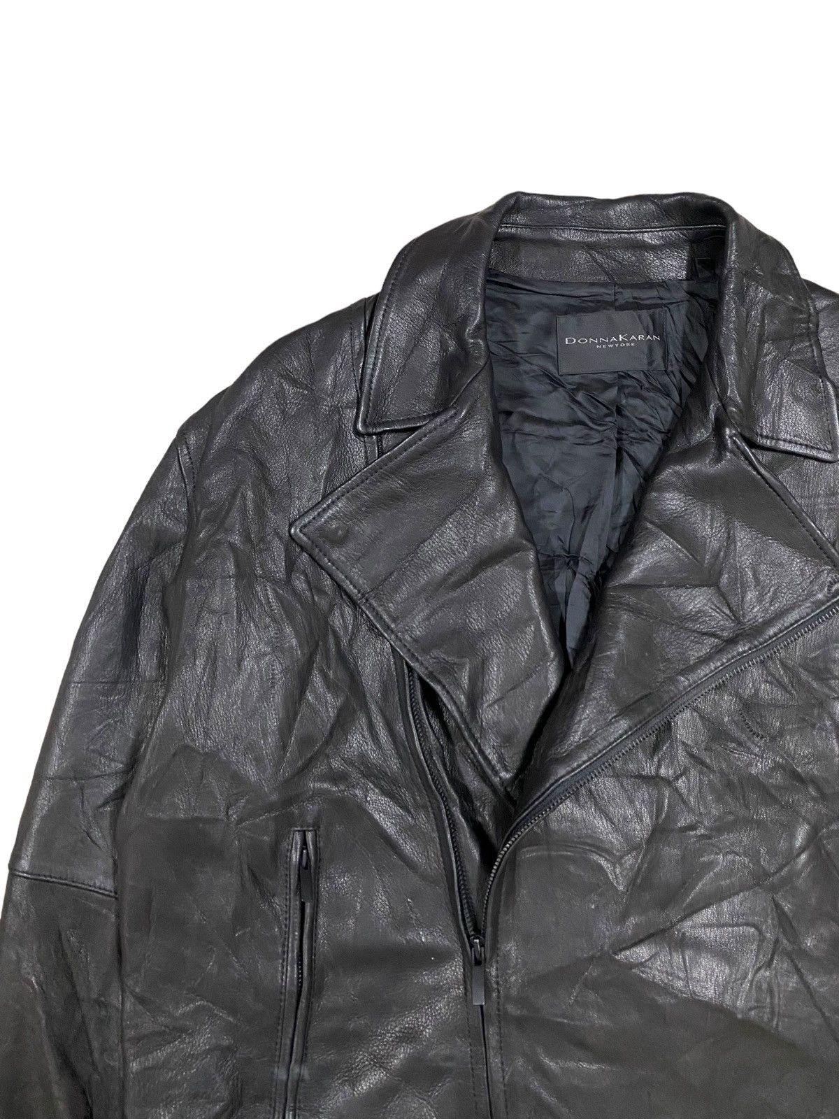 Diesel × Donna Karan Vtg🌑Donna Karan New York Double Collar Leather Jacket Size US XL / EU 56 / 4 - 6 Thumbnail