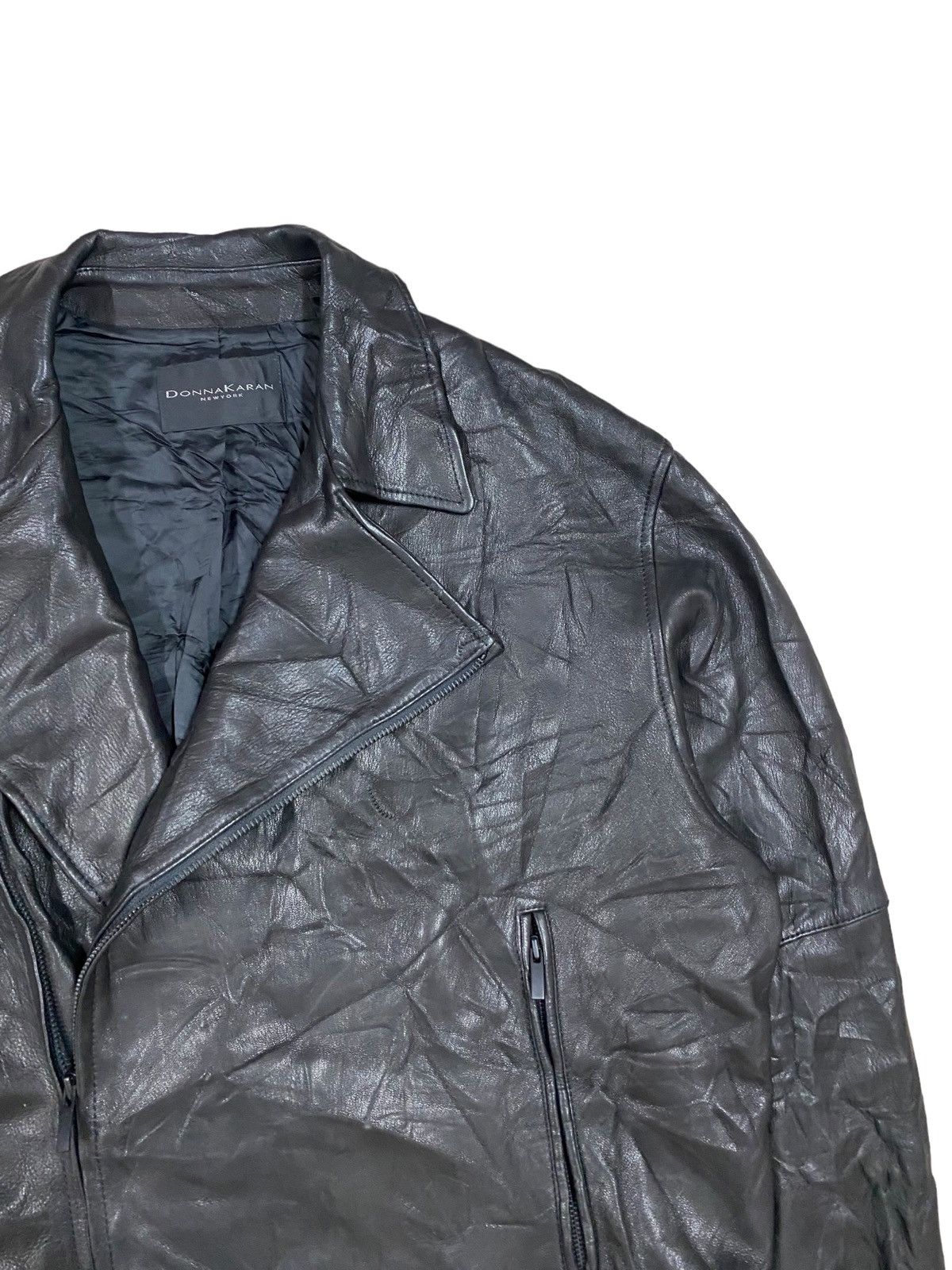 Diesel × Donna Karan Vtg🌑Donna Karan New York Double Collar Leather Jacket Size US XL / EU 56 / 4 - 5 Thumbnail