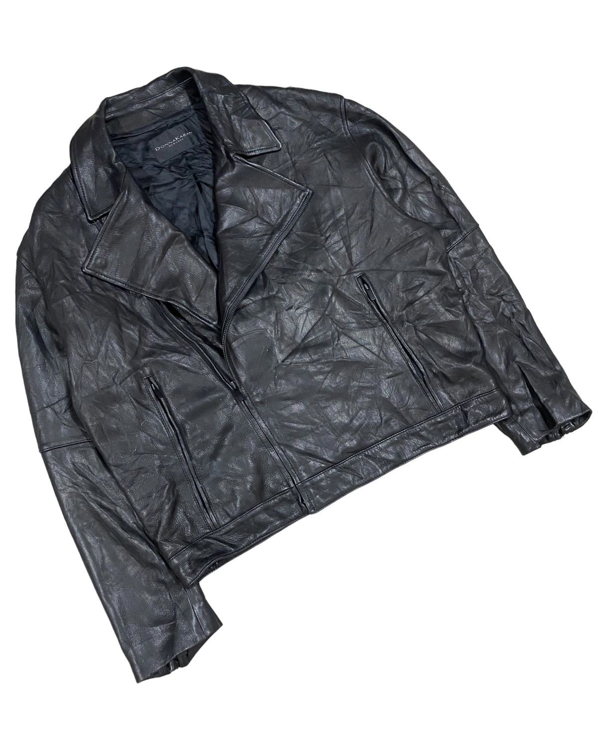 Diesel × Donna Karan Vtg🌑Donna Karan New York Double Collar Leather Jacket Size US XL / EU 56 / 4 - 9 Thumbnail