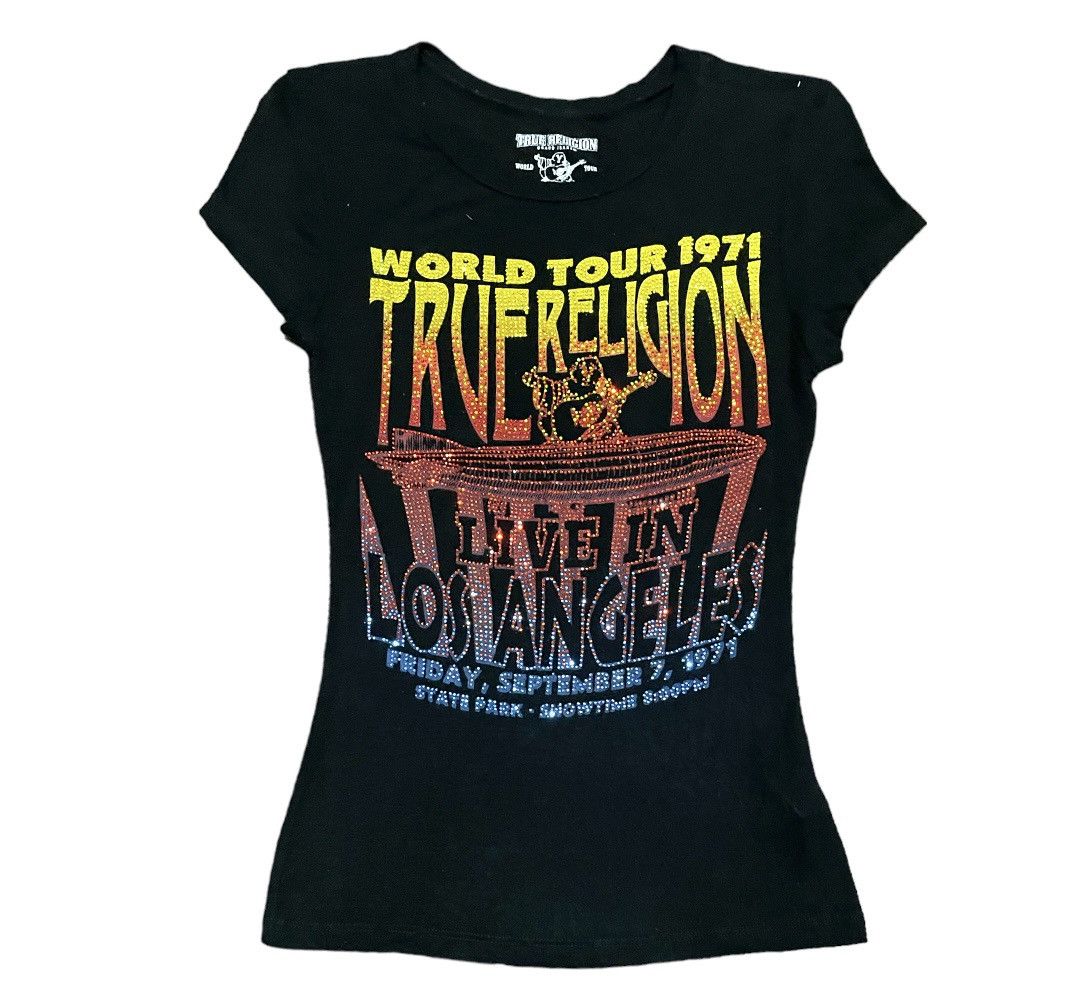 image of True Religion Striking Bling Beads Stretchable Tee in Black, Women's (Size XS)