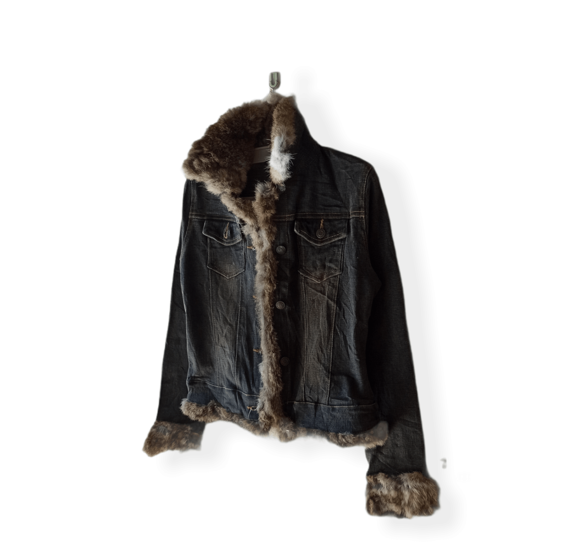 Japanese Brand Slang Denim Jacket With Fur Collar Size M / US 6-8 / IT 42-44 - 2 Thumbnail