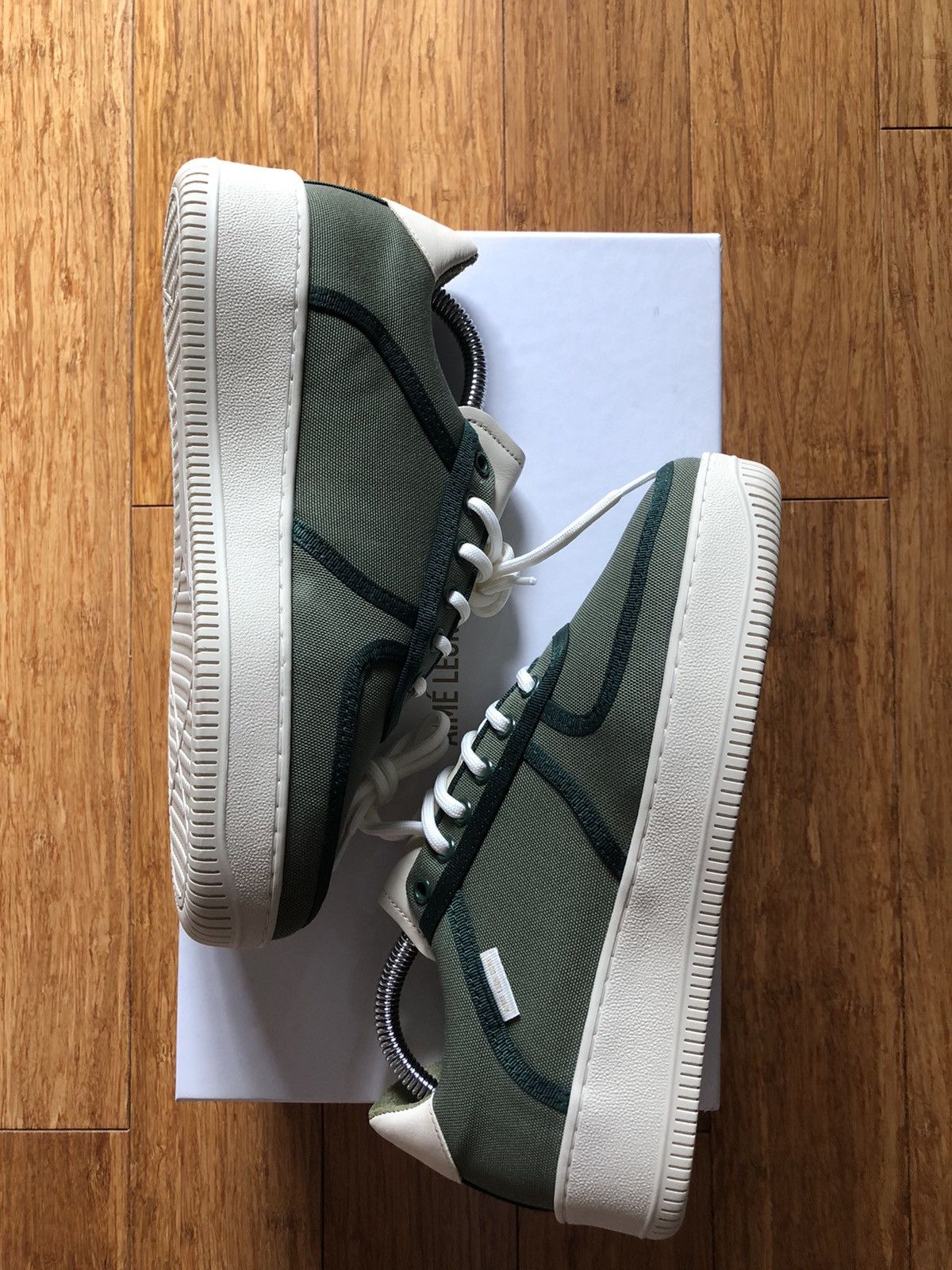 Aime Leon Dore ALD Q14 US 5 green cream canvas leather sneakers nyc Size US 5 / EU 37 - 3 Thumbnail