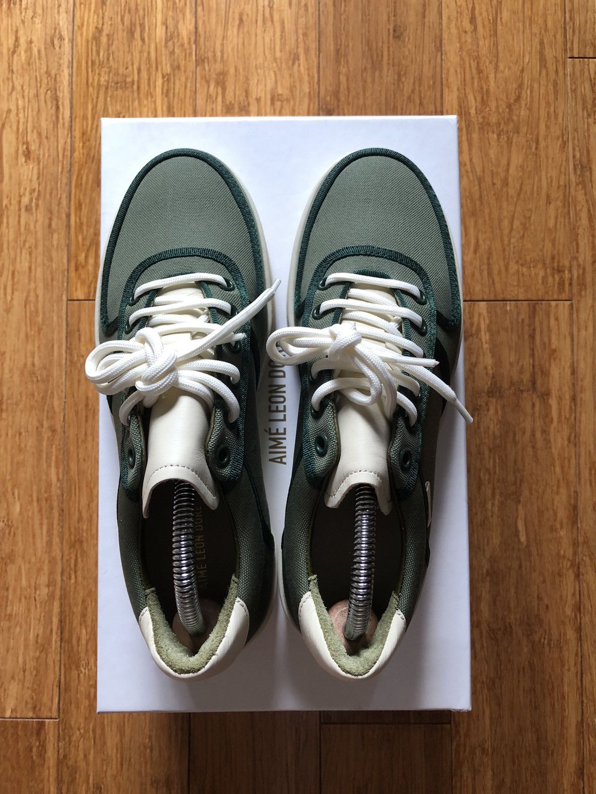 Aime Leon Dore ALD Q14 US 5 green cream canvas leather sneakers nyc Size US 5 / EU 37 - 1 Thumbnail