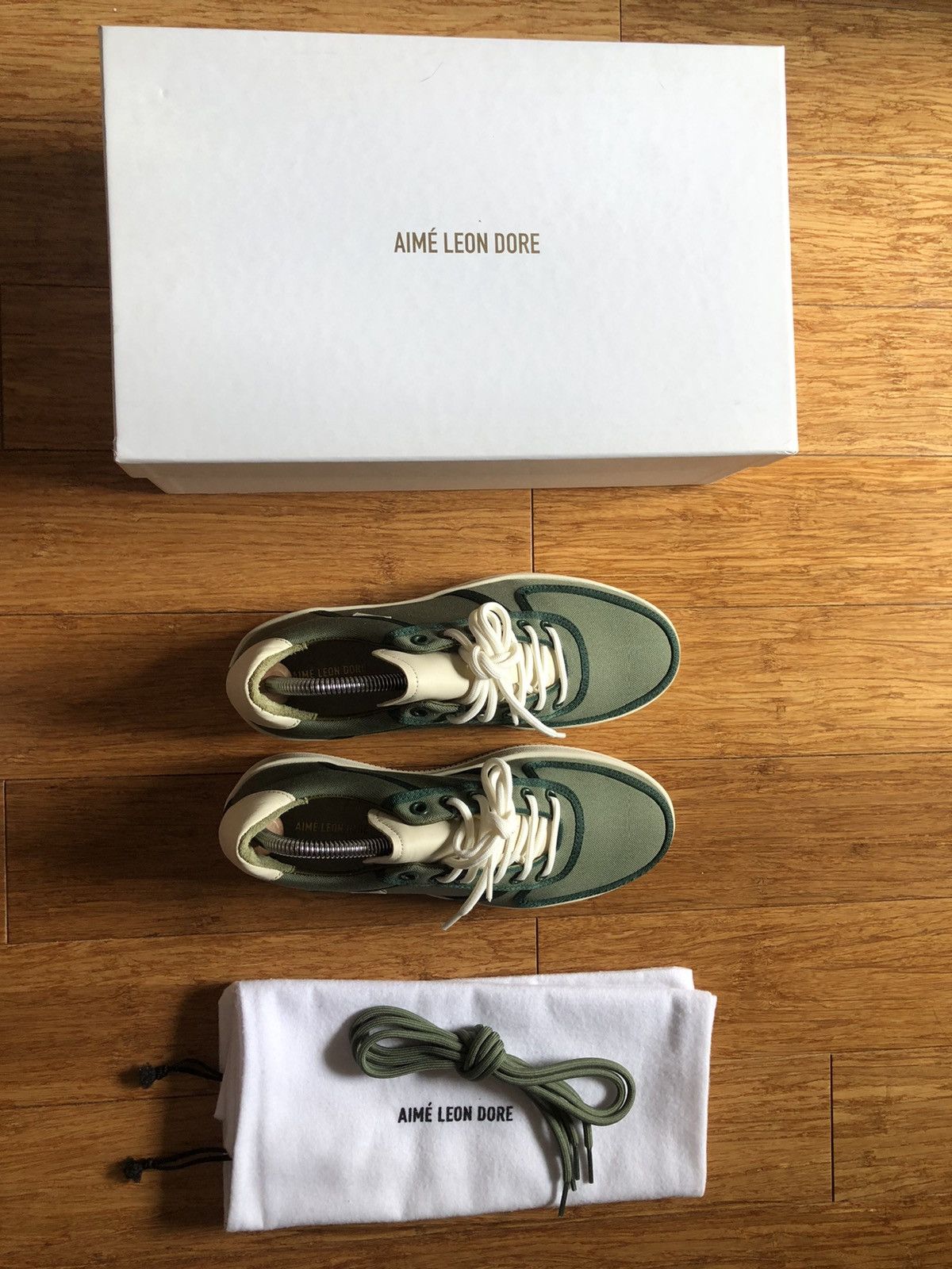 Aime Leon Dore ALD Q14 US 5 green cream canvas leather sneakers nyc Size US 5 / EU 37 - 6 Thumbnail