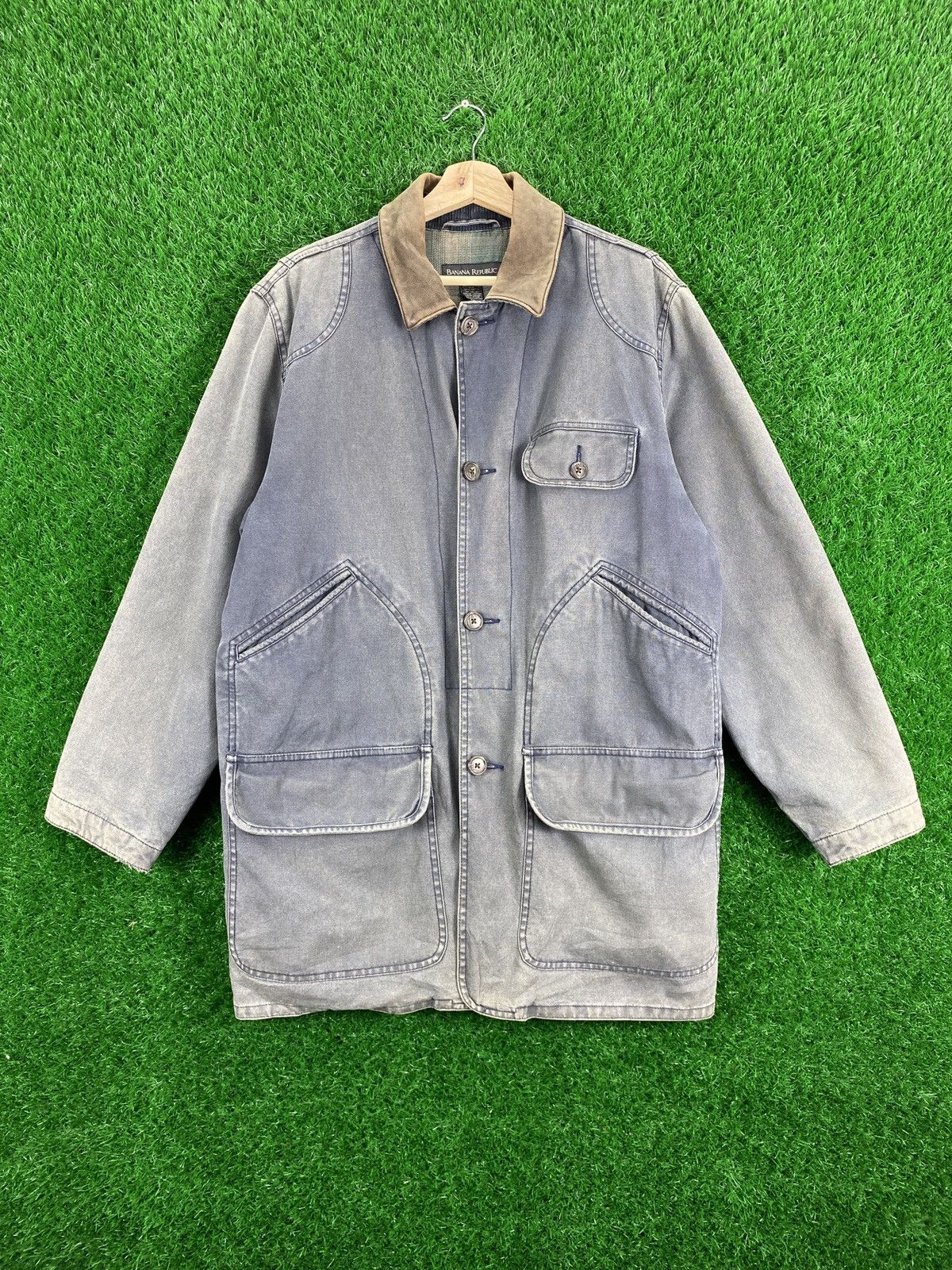 Banana Republic × Leather × Vintage Vintage 90s Banana Republic Sun Faded Jacket Leather Collar Size US L / EU 52-54 / 3 - 1 Thumbnail
