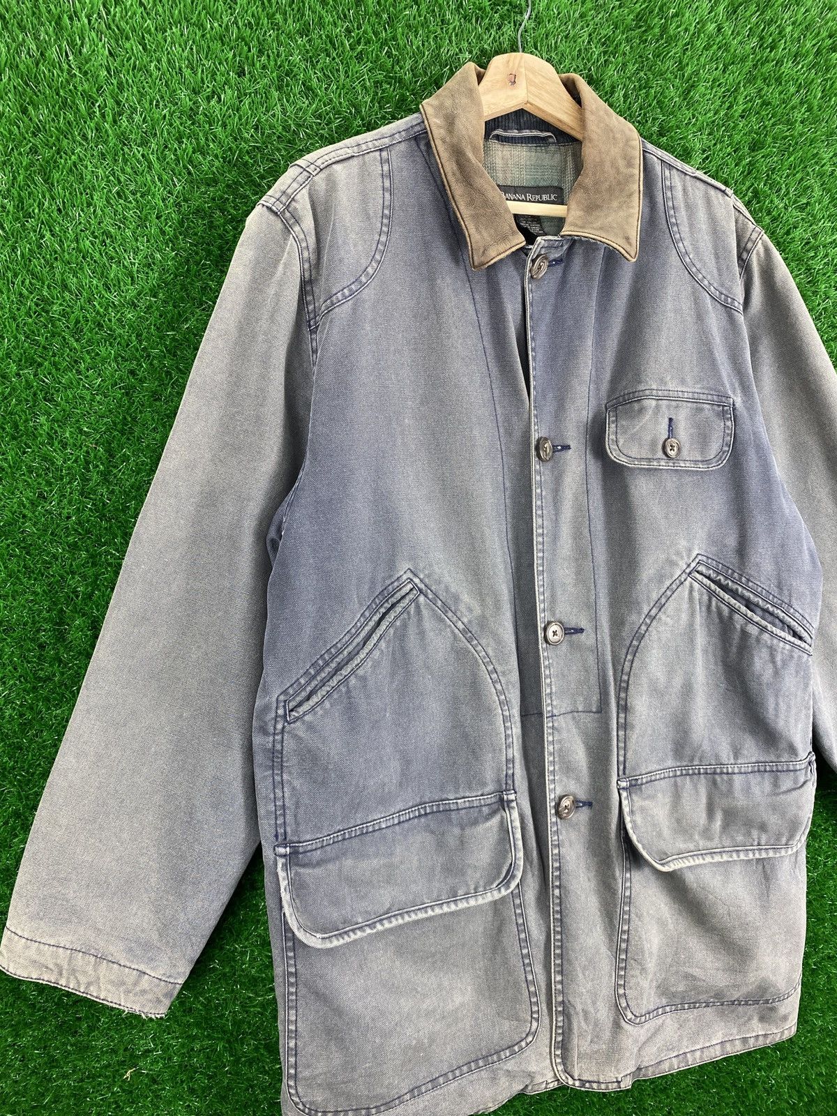 Banana Republic × Leather × Vintage Vintage 90s Banana Republic Sun Faded Jacket Leather Collar Size US L / EU 52-54 / 3 - 7 Thumbnail