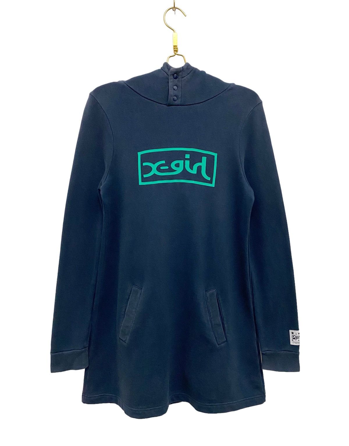 image of VeryVintage Sunfaded Xgirl Hoodie Dress in Navy, Women's (Size Medium)