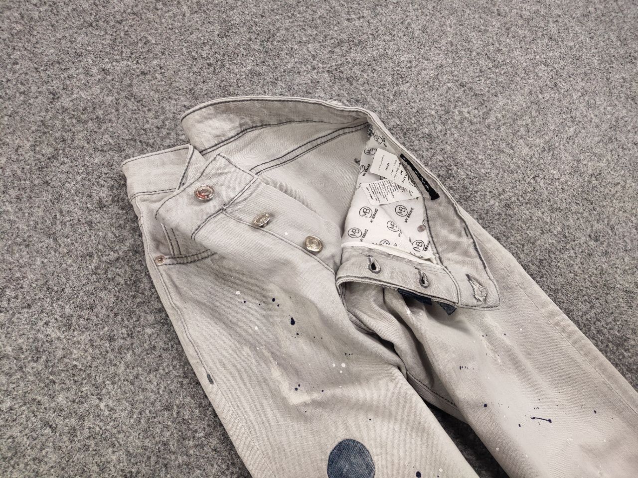 Japanese Brand Designer My Brand Slim Jeans Distressed Paint Gray Denim Size US 33 - 12 Thumbnail