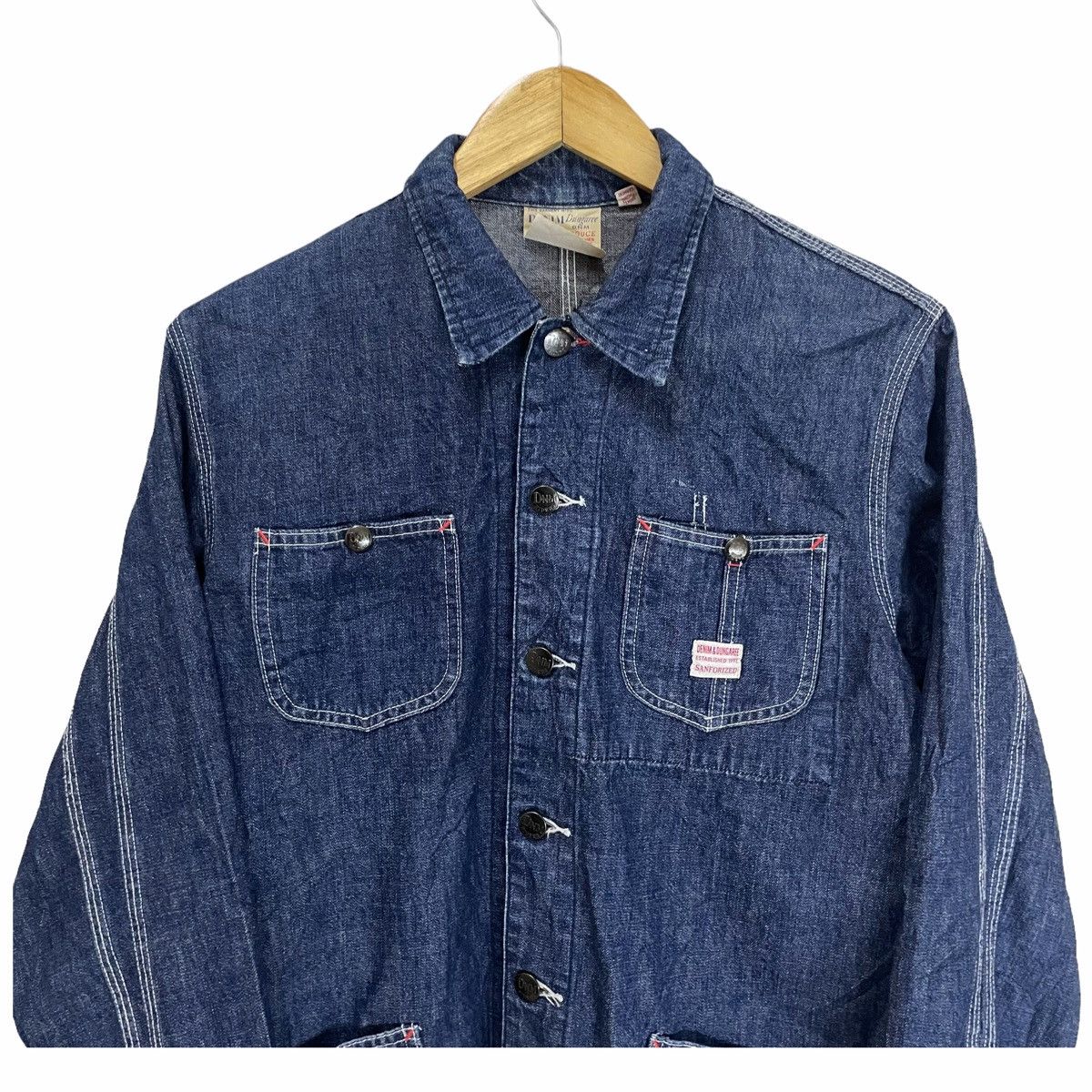 Blue Blue Japan 💥 DENIM DUNGAREE SANFORIZED CHORE WORKER JACKET Size US S / EU 44-46 / 1 - 6 Thumbnail