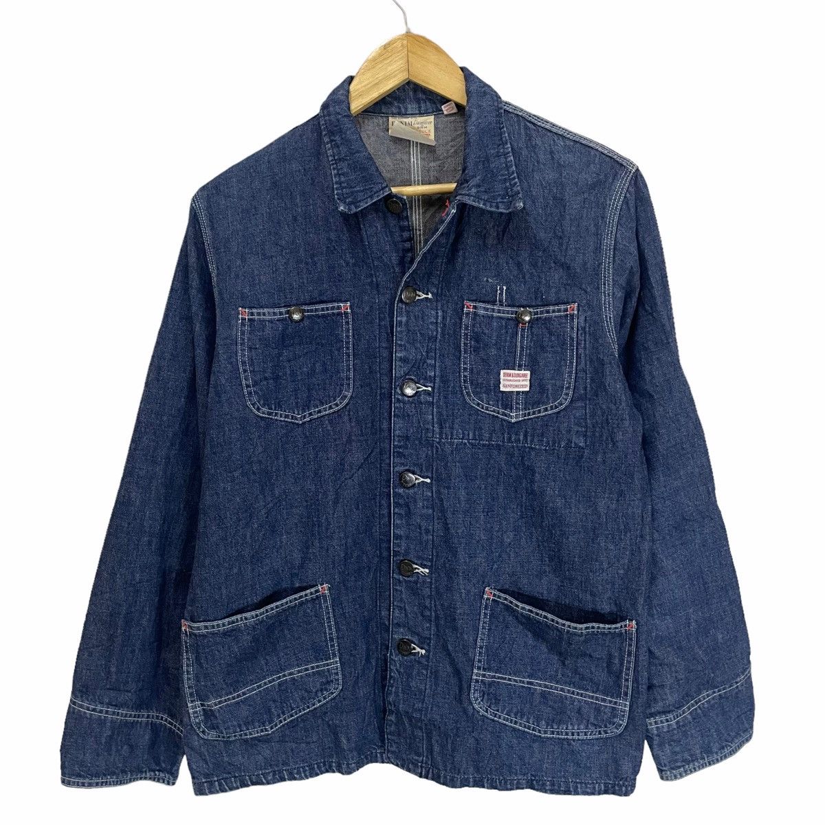 Blue Blue Japan 💥 DENIM DUNGAREE SANFORIZED CHORE WORKER JACKET Size US S / EU 44-46 / 1 - 2 Thumbnail