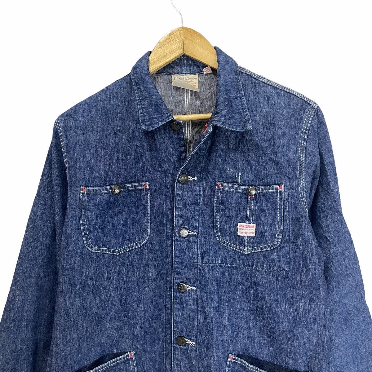 Blue Blue Japan 💥 DENIM DUNGAREE SANFORIZED CHORE WORKER JACKET Size US S / EU 44-46 / 1 - 3 Thumbnail