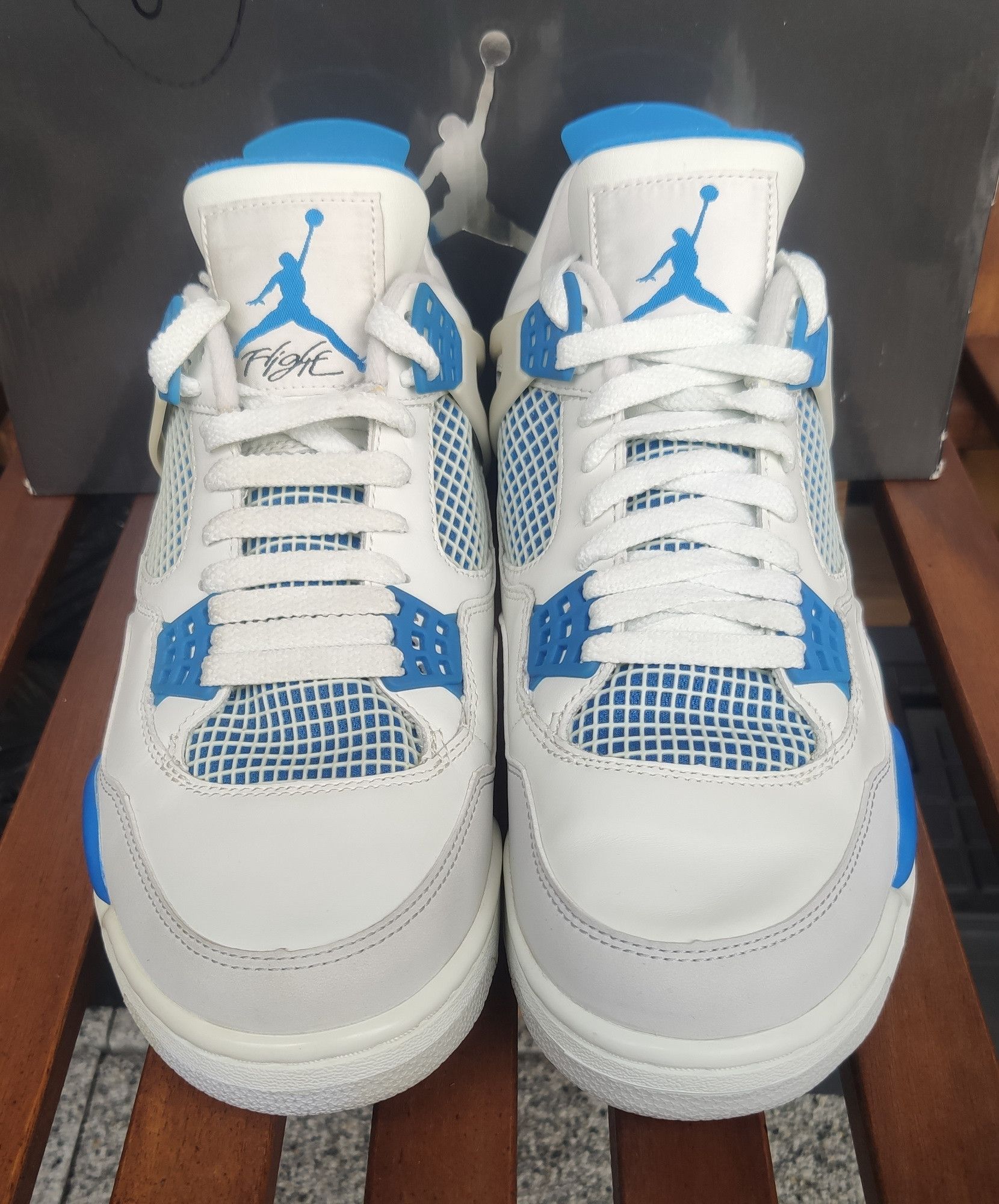 image of Jordan Brand 4 Iv Military Blue Mb 2006 Shoes in White/Military Blue/Neutral Grey, Men's (Size 9)