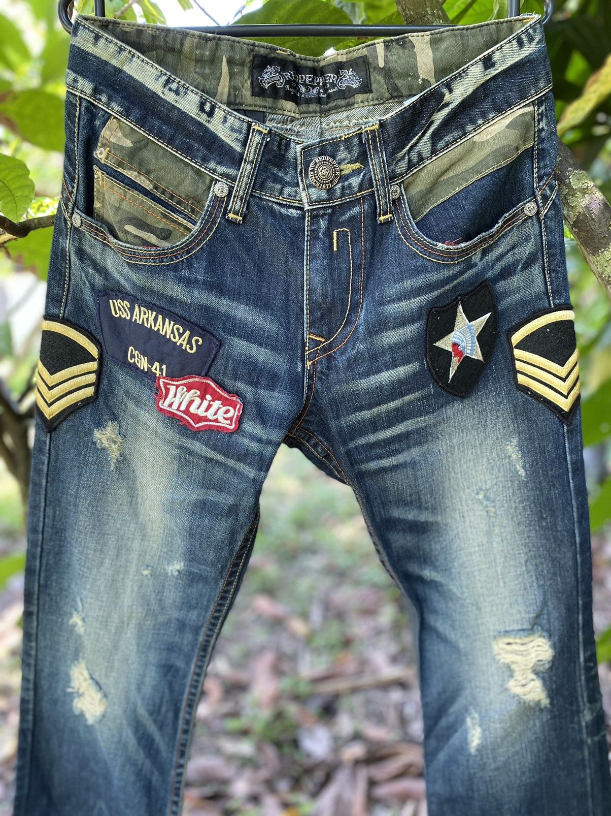 Japanese Brand Japanese Jeans Red Pepper & Denim Patchwork Military US Army Size US 32 / EU 48 - 2 Thumbnail