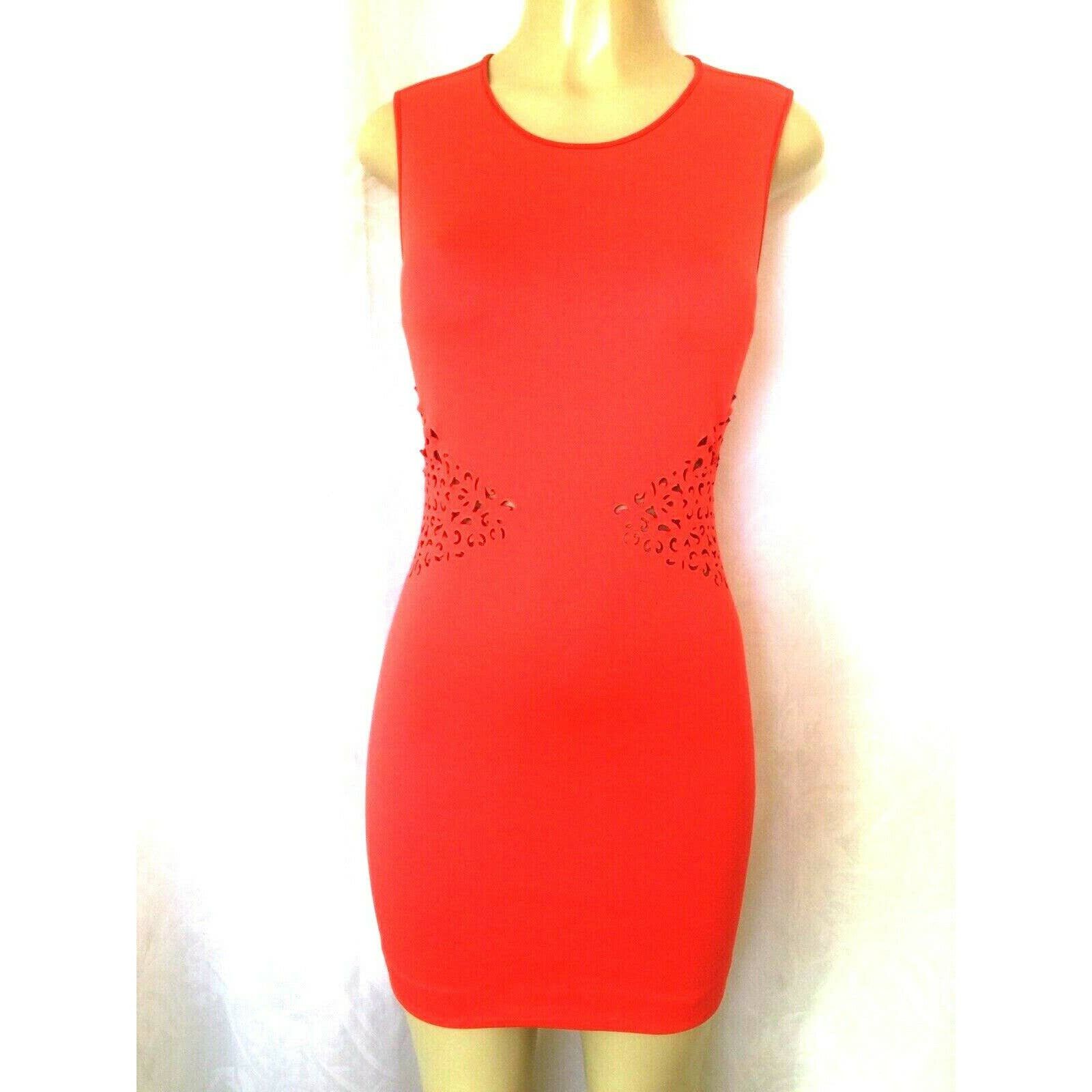 Clover Canyon Laser Cut Waist Sheath Dress Mini Body Con Red