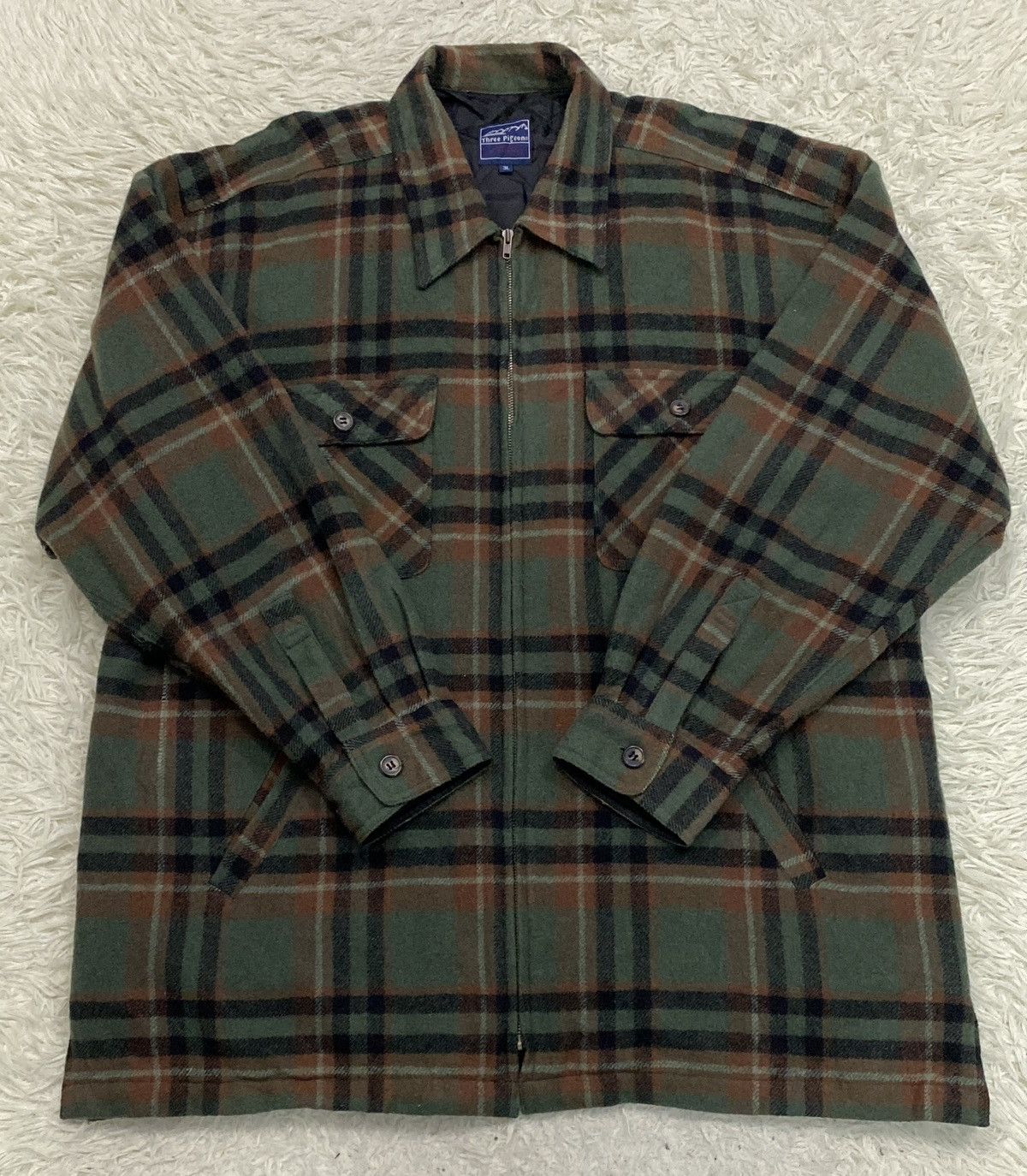 Flannel × Japanese Brand Three Pigeon Plaid Flannel Quilted Zipper Jacket Size US XL / EU 56 / 4 - 2 Thumbnail