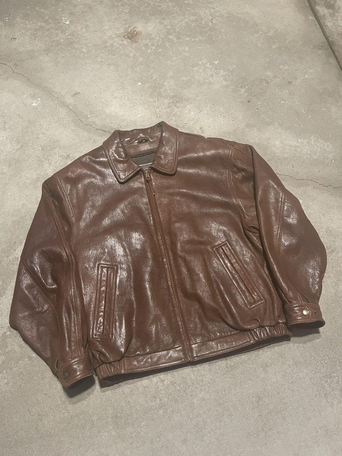 Large Johnston and Murphy Brown Lamb Leather Biker Jacket