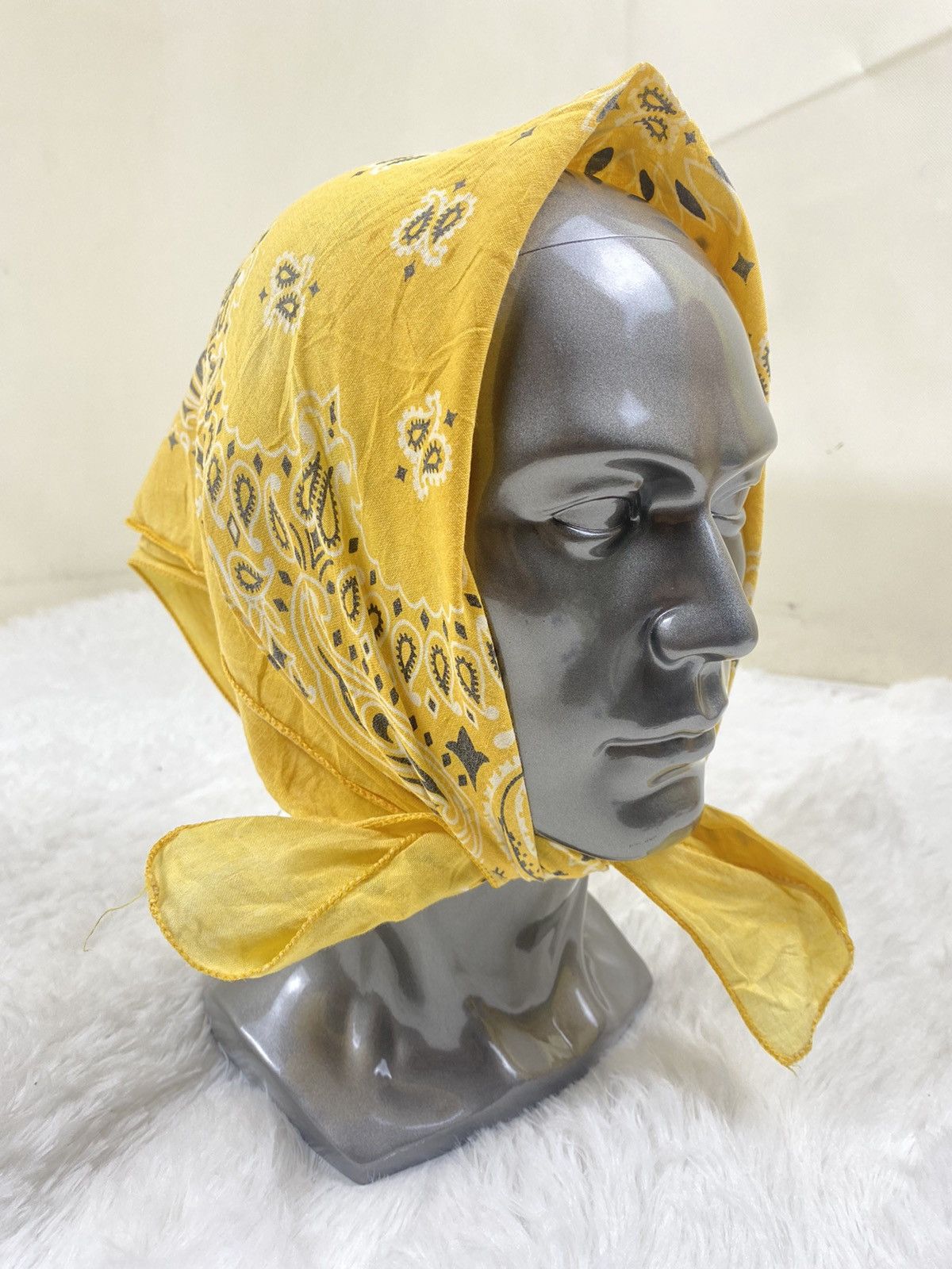 Vintage Yellow Paislee Made In Usa Handkerchief Bandana