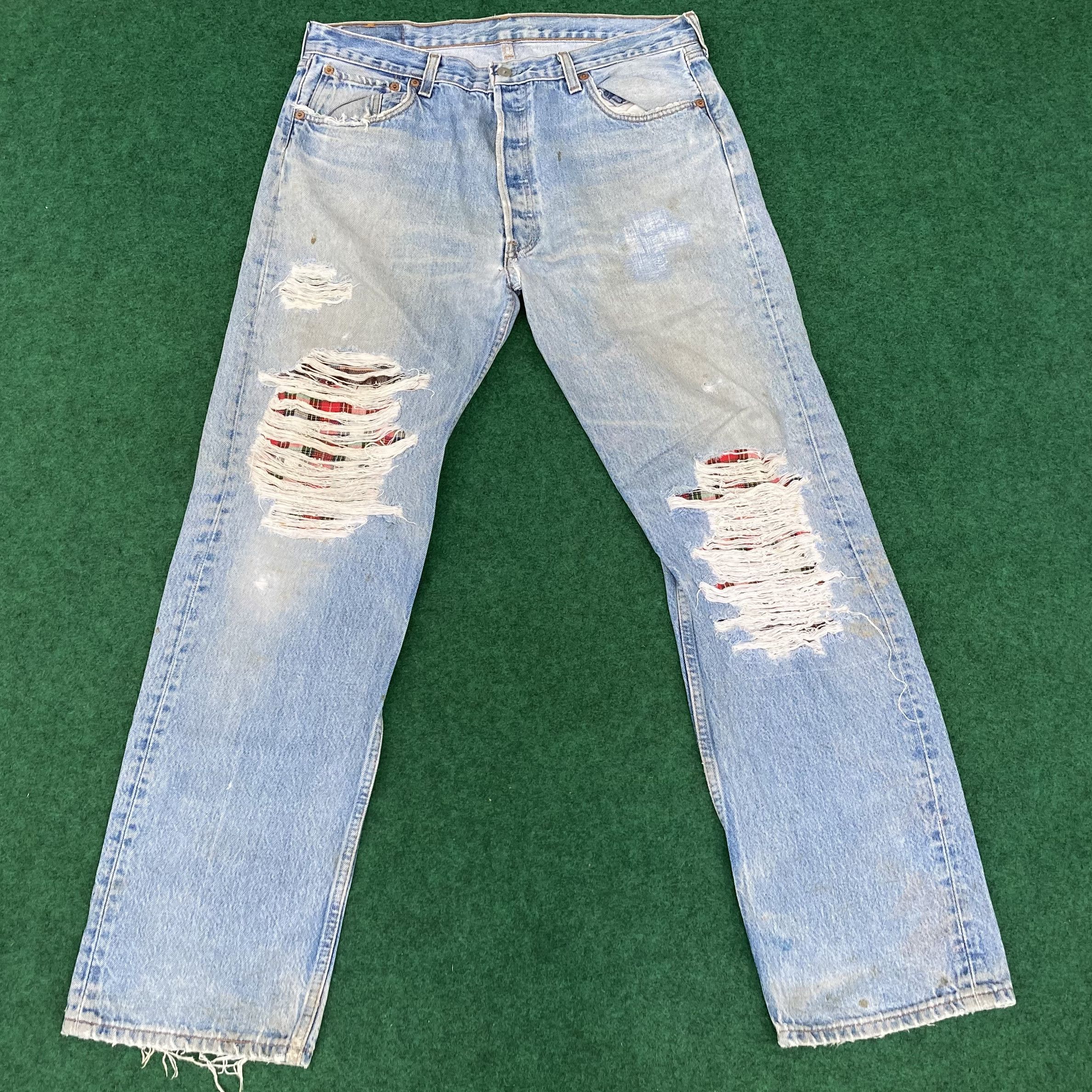 Levi's × Vintage Vtg Levis 501 Distressed Ripped Light Wash Punk Grunge Jeans Size US 34 / EU 50 - 1 Thumbnail