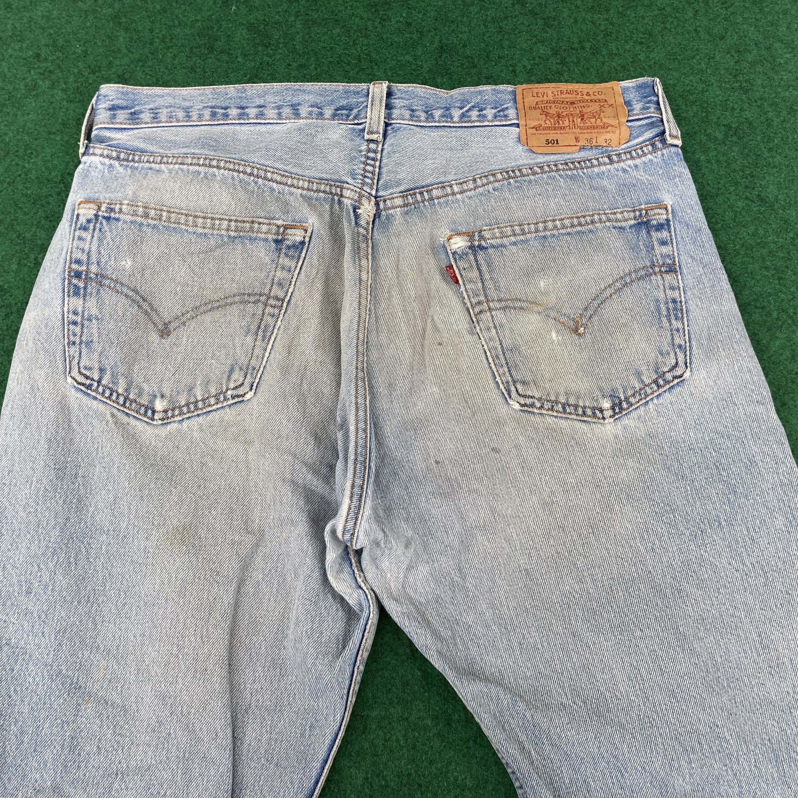 Levi's × Vintage Vtg Levis 501 Distressed Ripped Light Wash Punk Grunge Jeans Size US 34 / EU 50 - 12 Thumbnail
