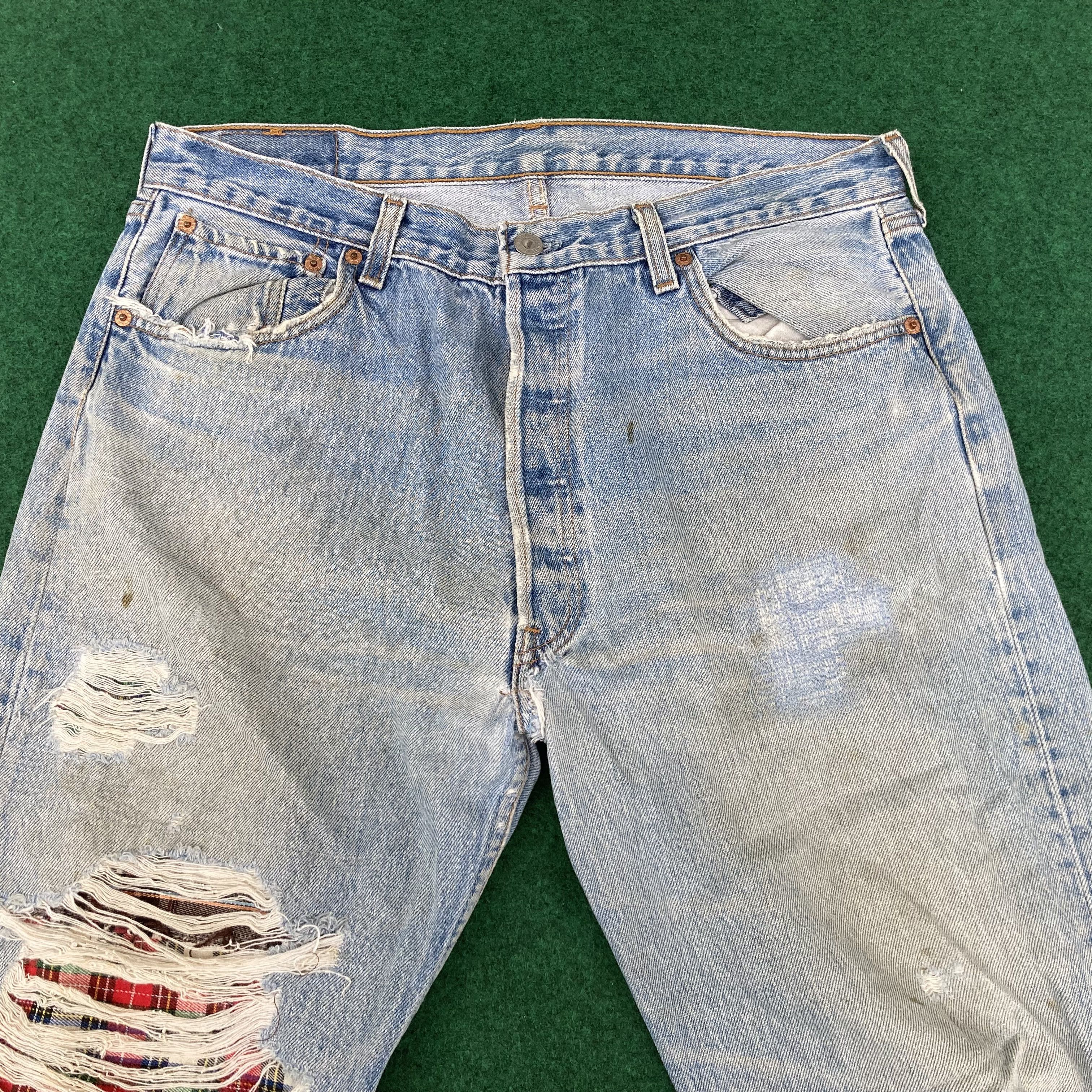 Levi's × Vintage Vtg Levis 501 Distressed Ripped Light Wash Punk Grunge Jeans Size US 34 / EU 50 - 3 Thumbnail