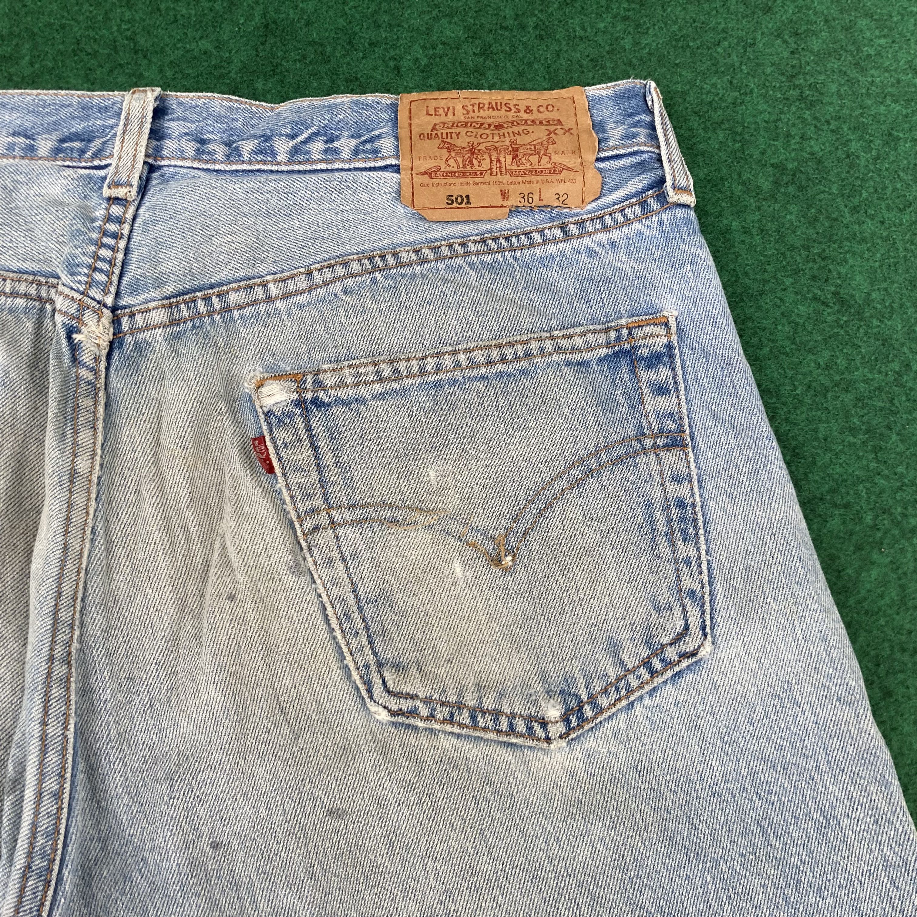 Levi's × Vintage Vtg Levis 501 Distressed Ripped Light Wash Punk Grunge Jeans Size US 34 / EU 50 - 11 Thumbnail