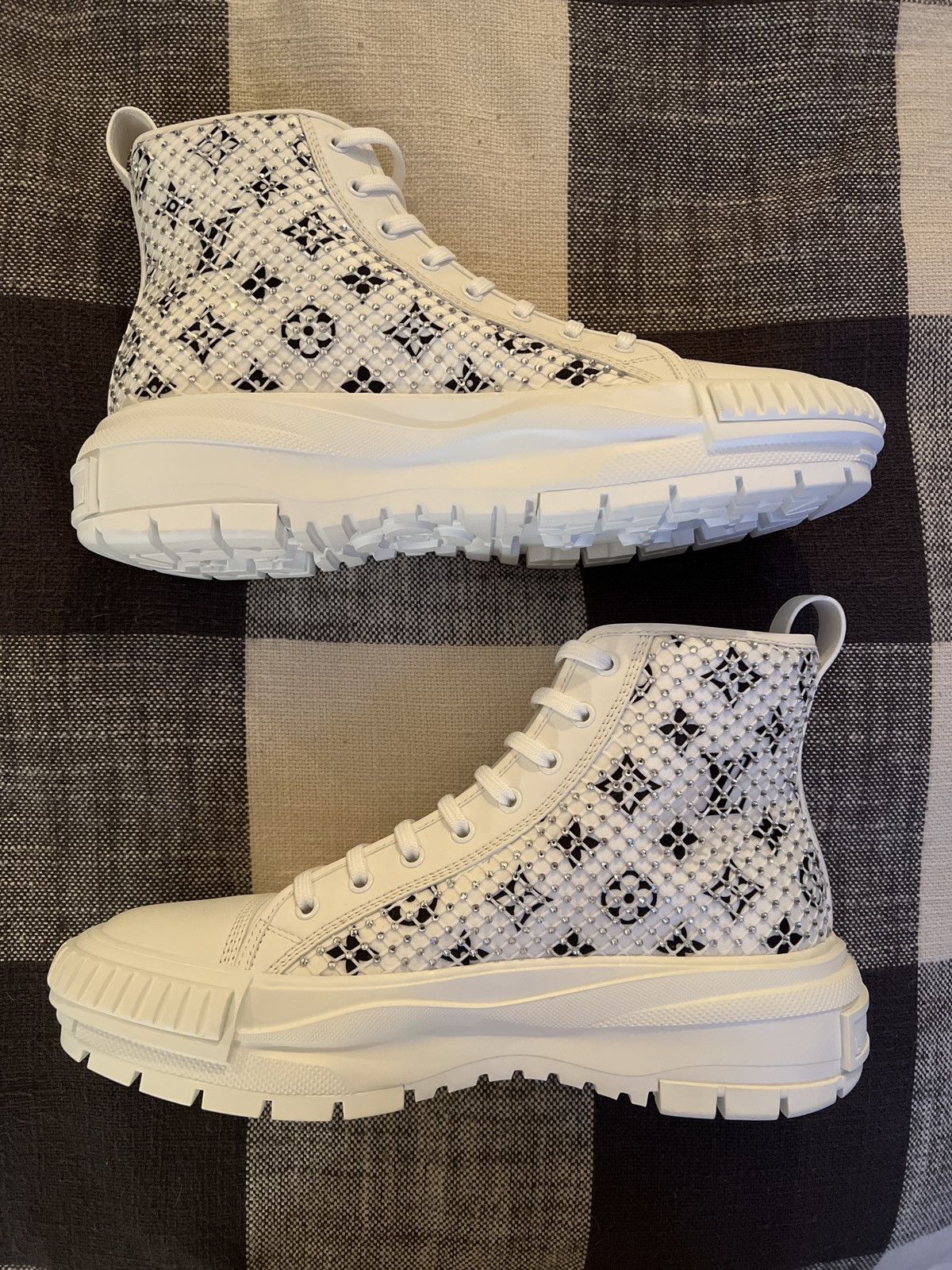 After 3 months of stalking their website, my size was available! LV Squad  sneaker boots, crystal-encrusted mesh over the monogram. Very comfy and  super light! : r/Louisvuitton