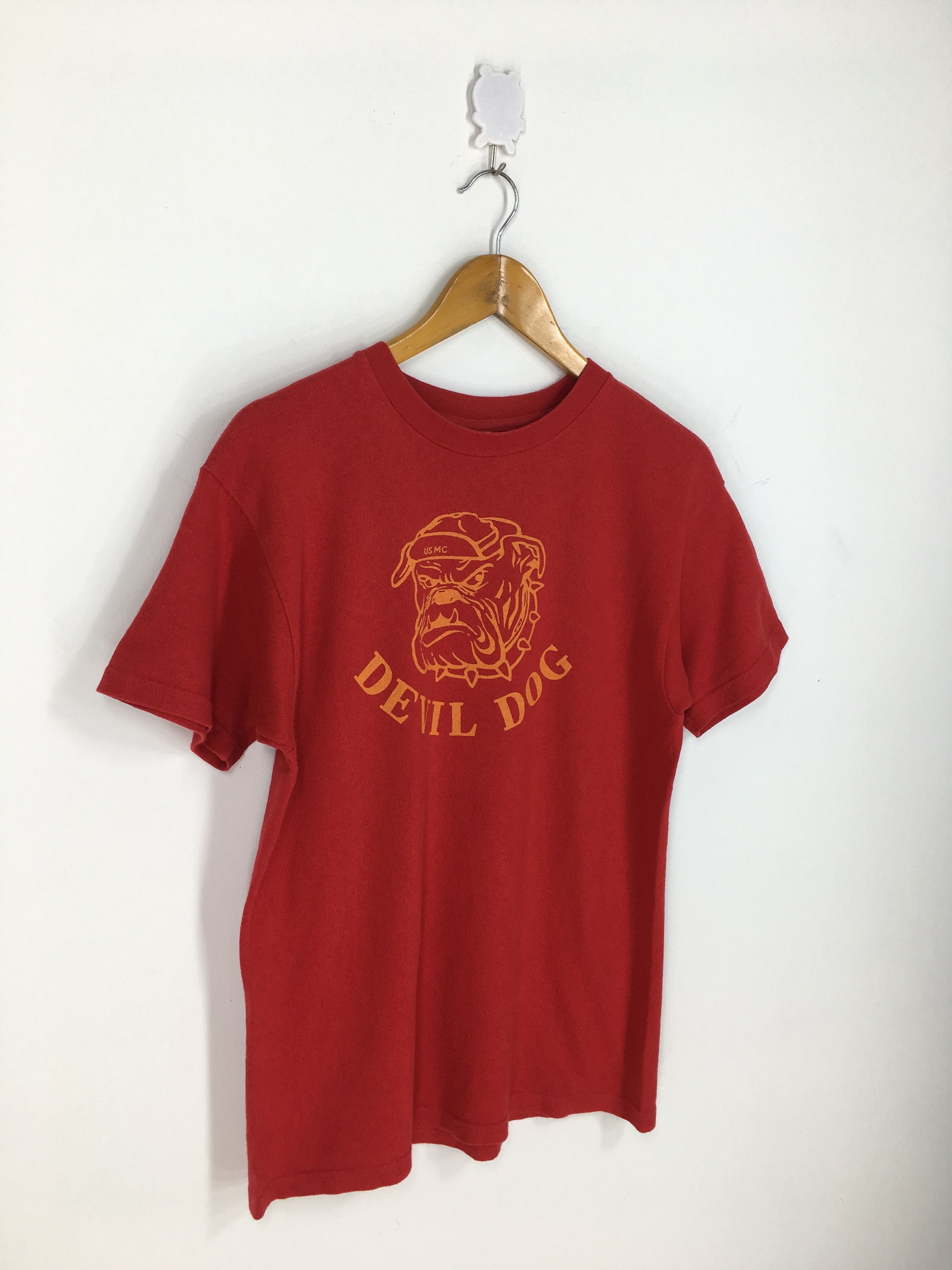 Vintage Real Mccoys Japan Devil Dog Usmc Red Tshirt Medium