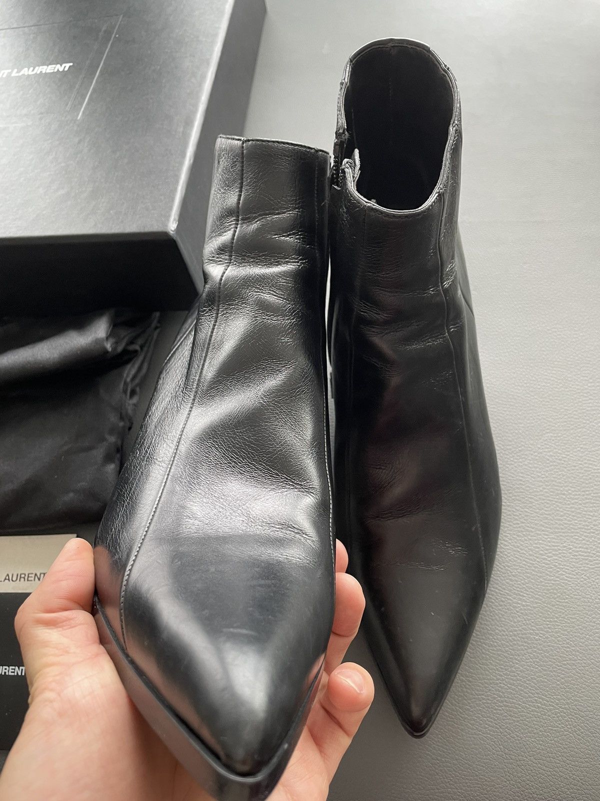 Hedi Slimane × Saint Laurent Paris × Yves Saint Laurent $1,350 Super Rare BrandNew Distressed FINN 60 Leather Boots Size US 7 / EU 40 - 2 Thumbnail