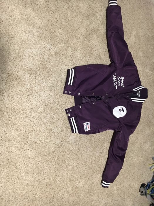 Bape Bape purple satin varsity jacket | Grailed