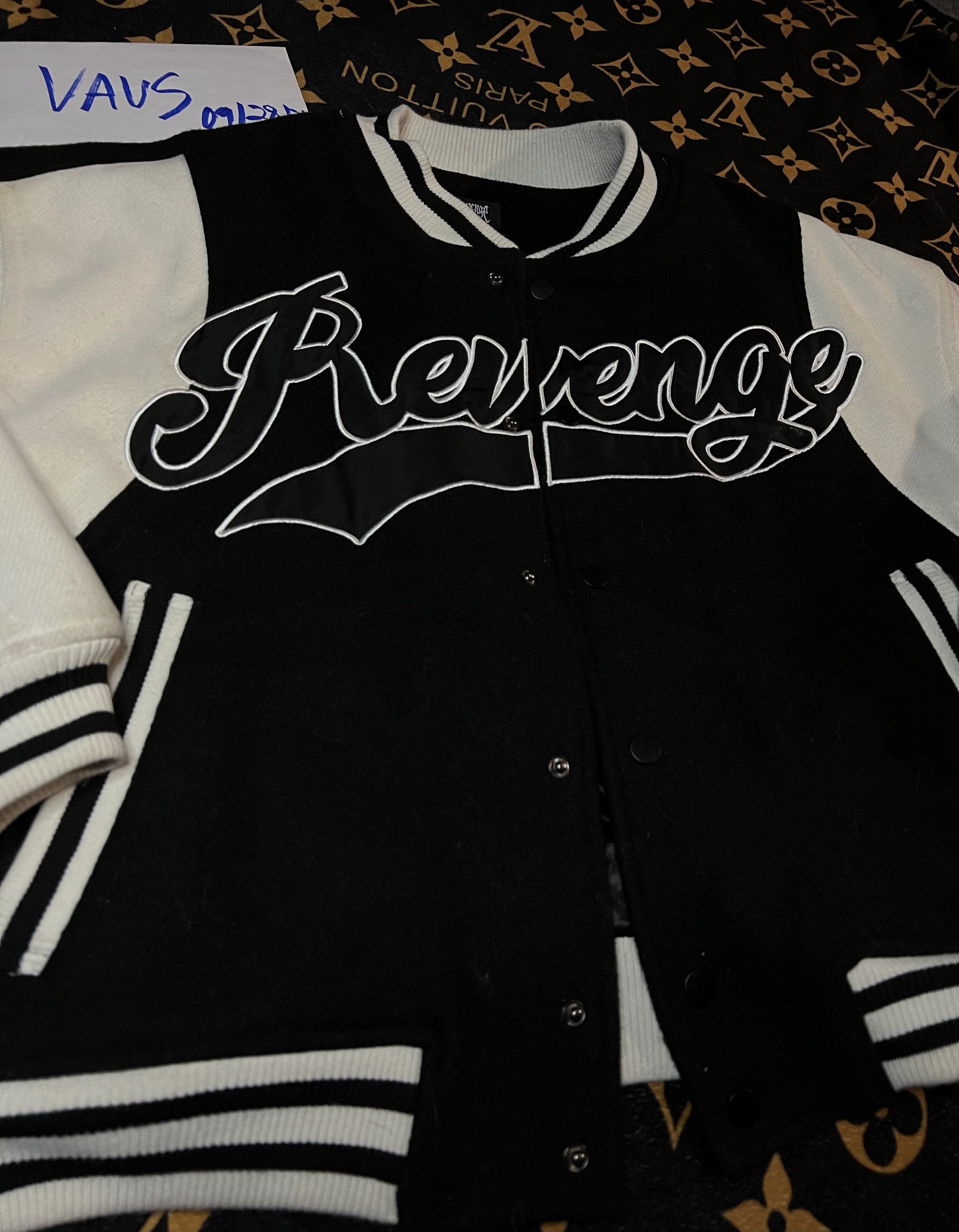 image of Revenge Black Letterman Jacket in Black/White, Men's (Size Small)