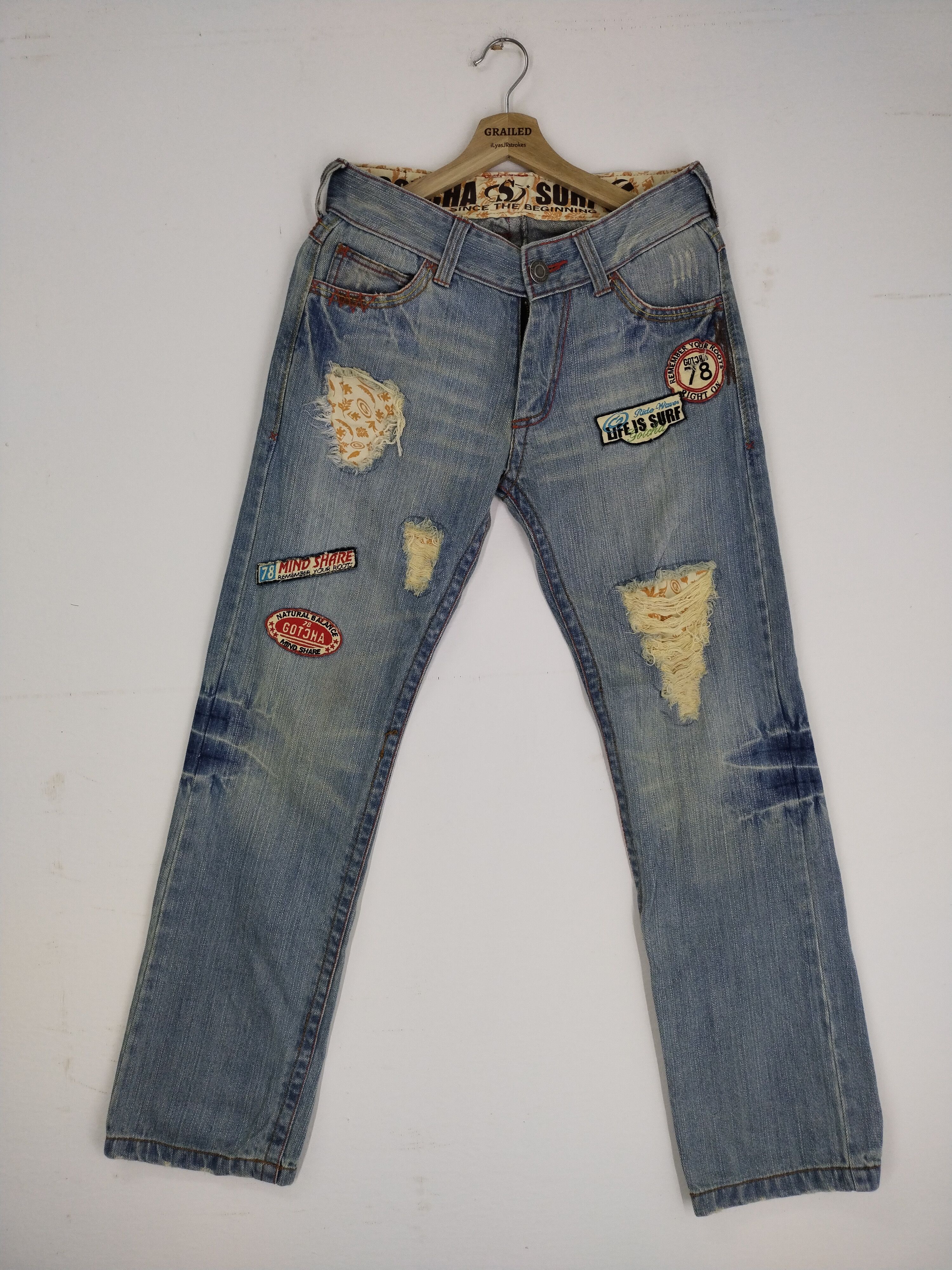 Distressed Denim Vintage Gotcha Surf Patchwork Punk Design Jeans | Grailed