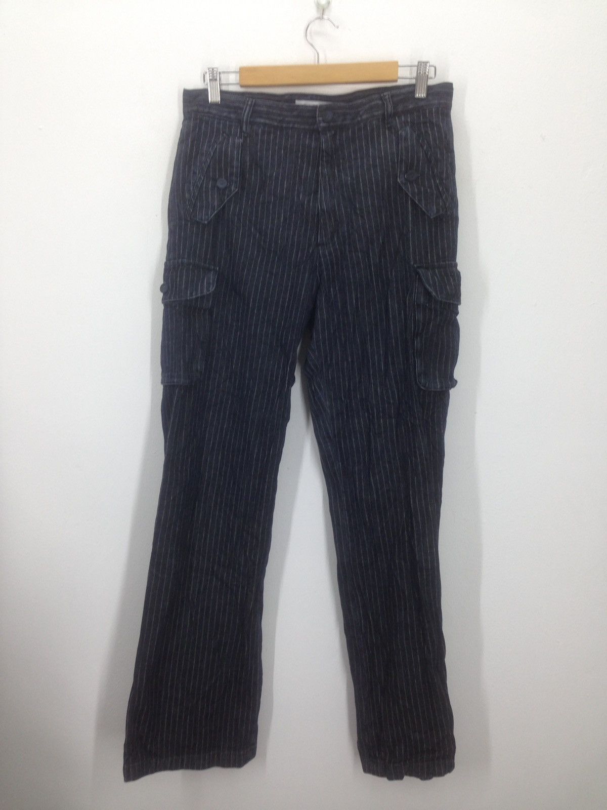 image of Vintage Japenese Cox Wabash Stripe Indigo Cargo Pants in Navy Blue, Men's (Size 32)