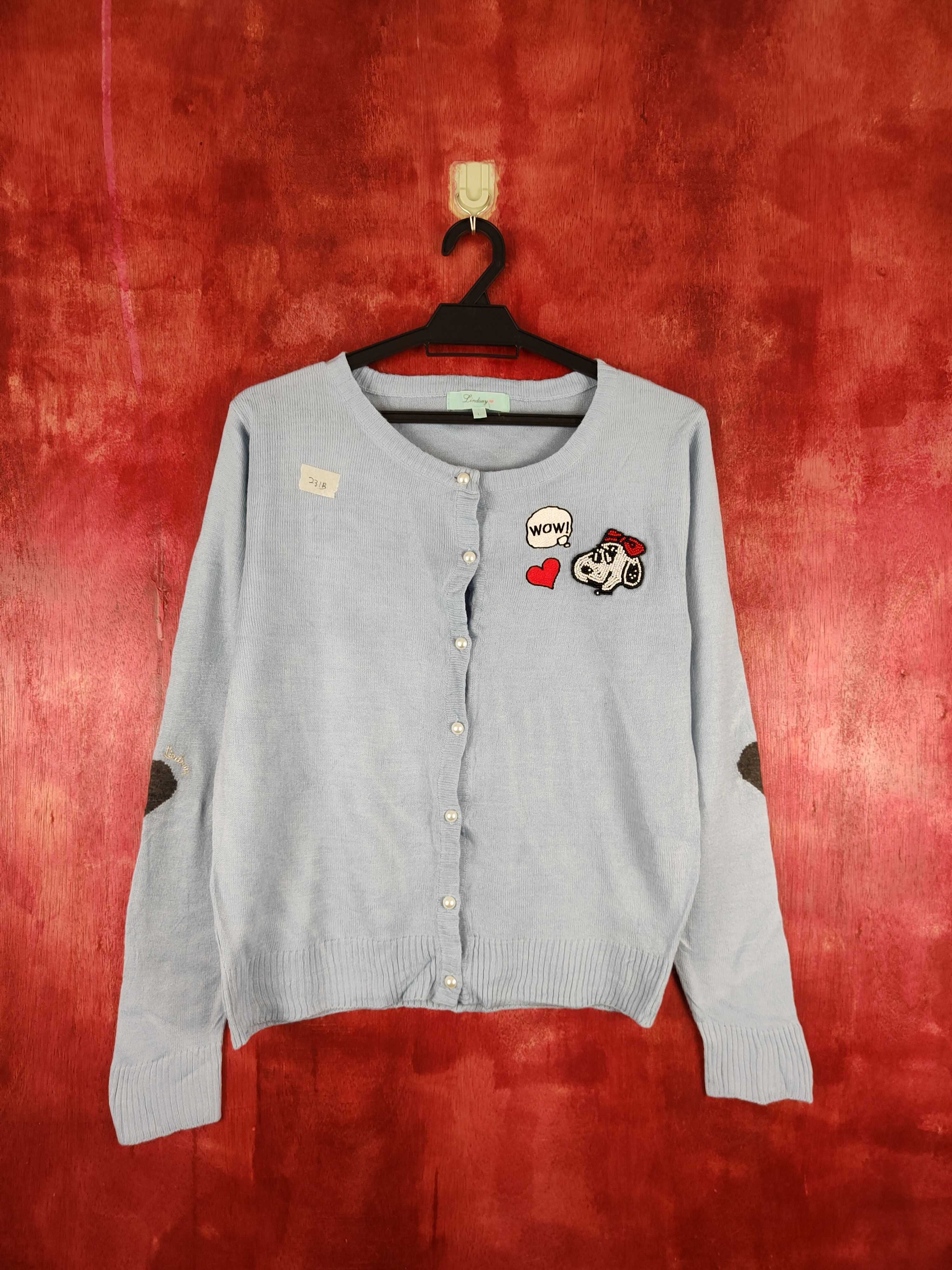 image of 1990X Clothing x Cardigan Peanuts-Lindsay Blue Knitwear Cardigan 231B, Women's (Size Medium)