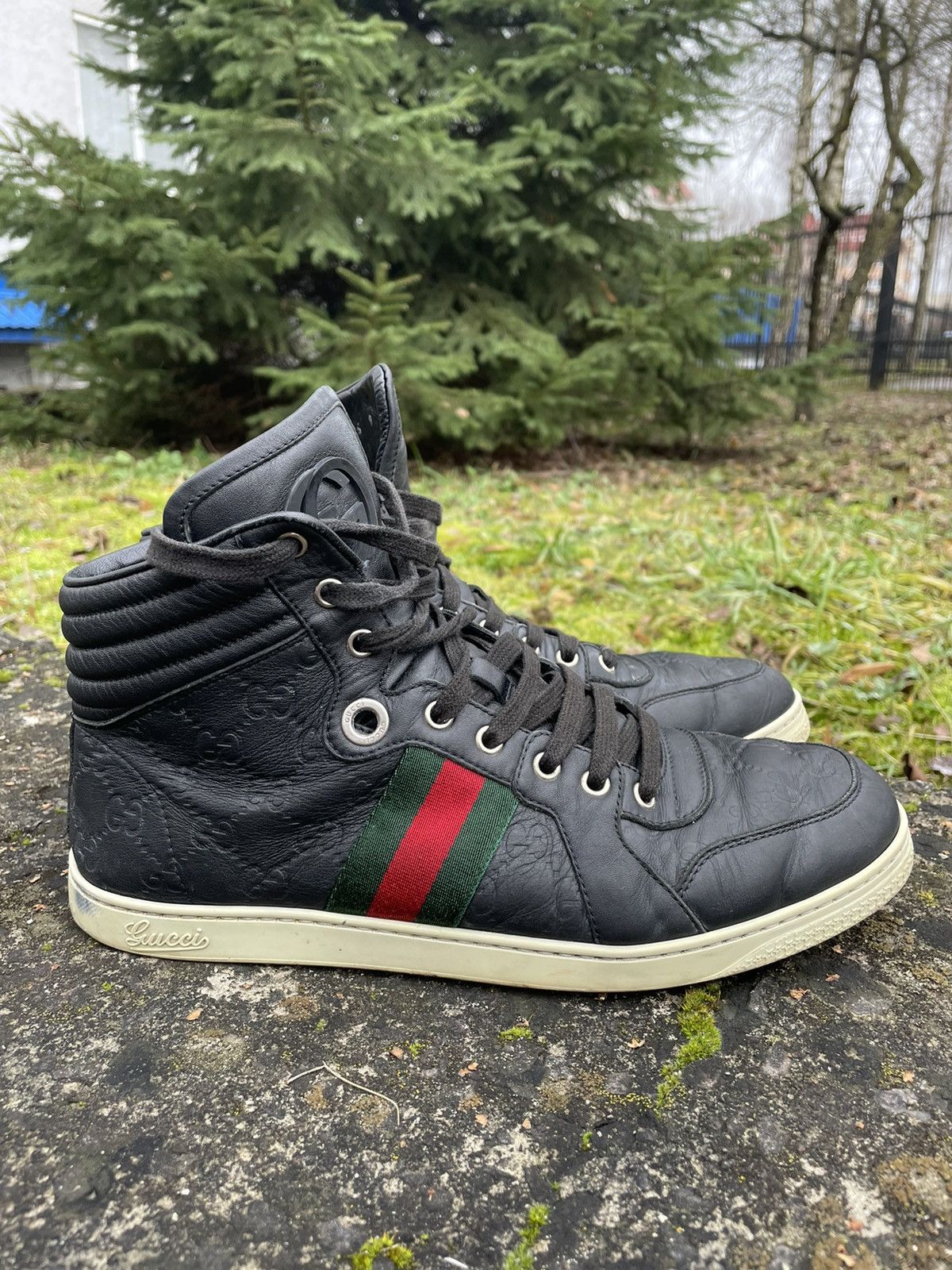 Gucci Luxury GUCCI SNEAKERS GG SIGNATURE HIGHTOP 221825 LEATHER SNEAKERS Grailed