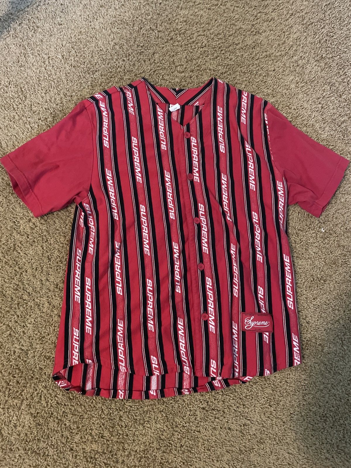 美品 Supreme Jacquard Logo Baseball Shirt Supreme Jacquard Logo Baseball Jersey (SS19) - $118