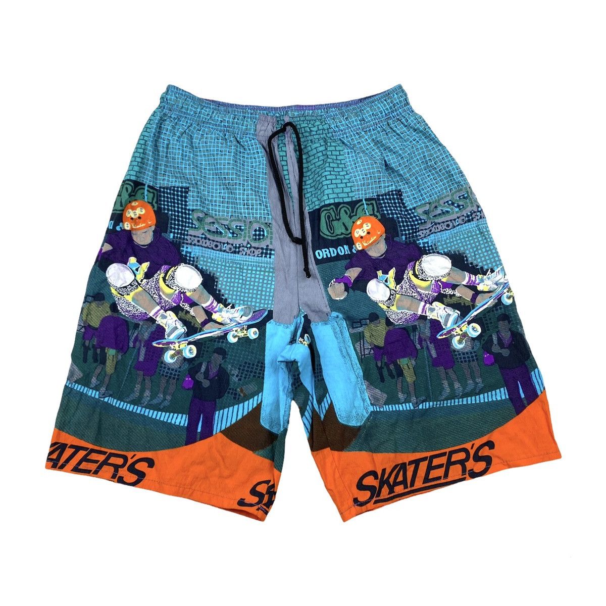 Vintage 90’s Full Print Skate Gang Shorts Hook-ups Girl Skateboards Size US 33 - 1 Thumbnail