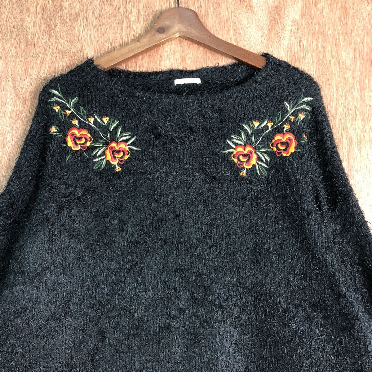 Homespun Knitwear × Japanese Brand Japan GU Flower Black Mohair Baggy Knitwear Size US L / EU 52-54 / 3 - 2 Thumbnail