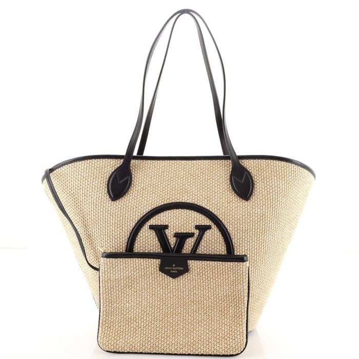 Louis Vuitton Raffia Tote Saint Jacques, Neutral With Black Leather,  Preowned In Box WA001