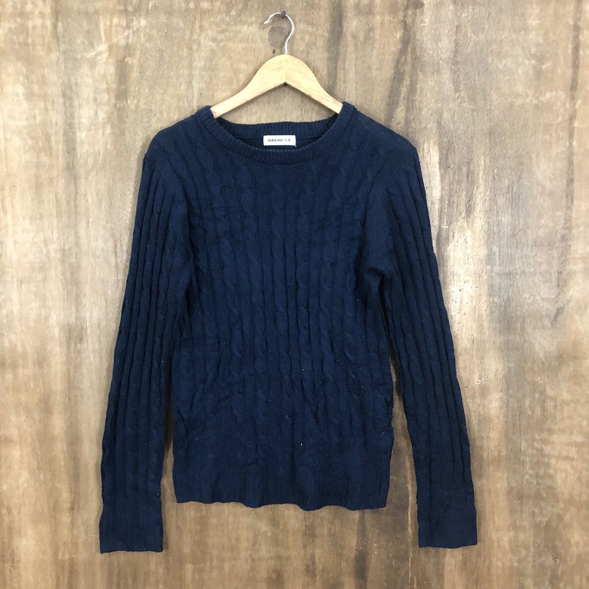 image of Aran Isles Knitwear x Coloured Cable Knit Sweater Browny Dark Blue Knitwear 144, Men's (Size Medium