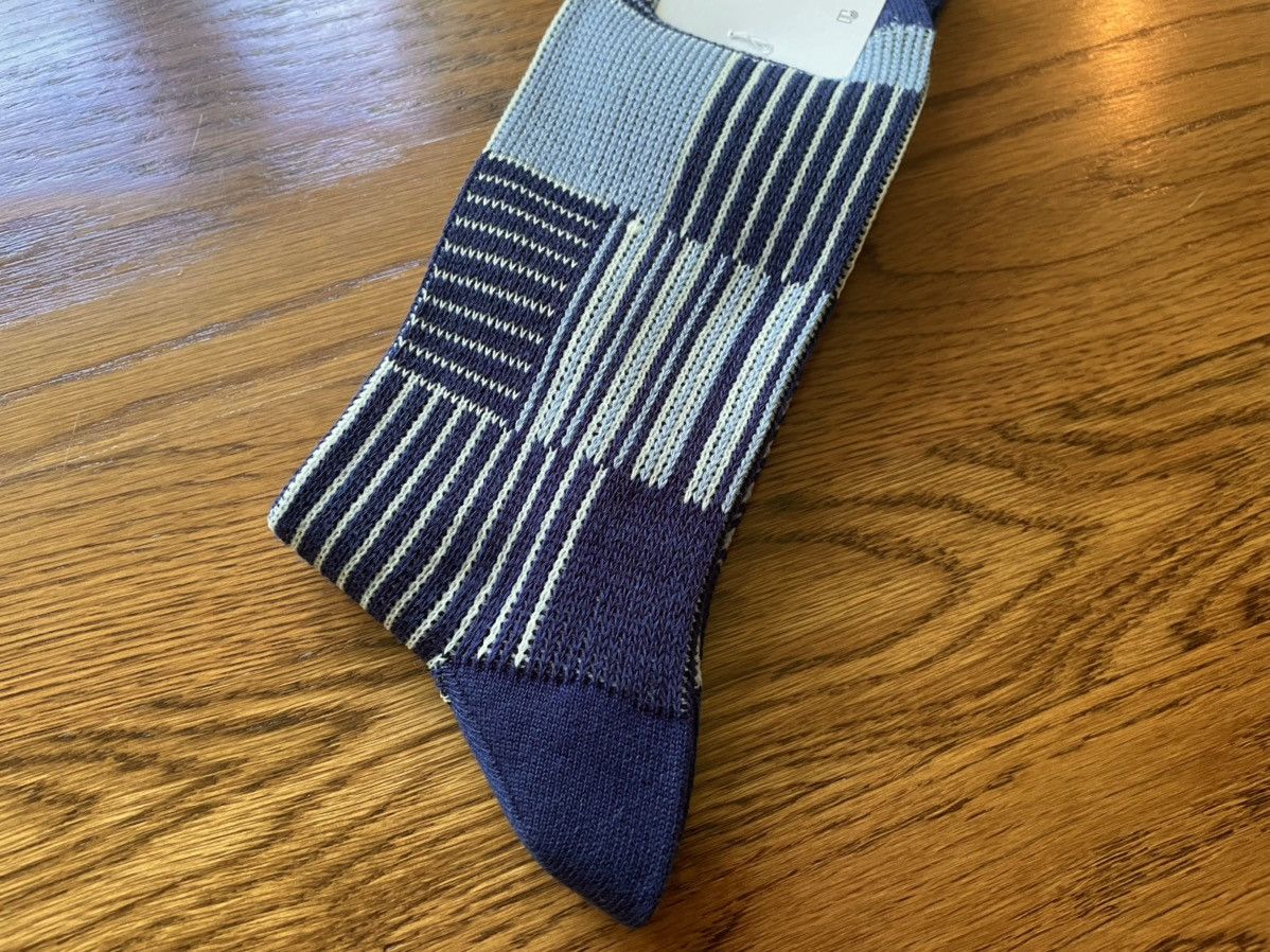 JW Anderson × Uniqlo Blue Navy White Patchwork Socks Dress Crew Tube Cotton Logo Size ONE SIZE - 8 Thumbnail
