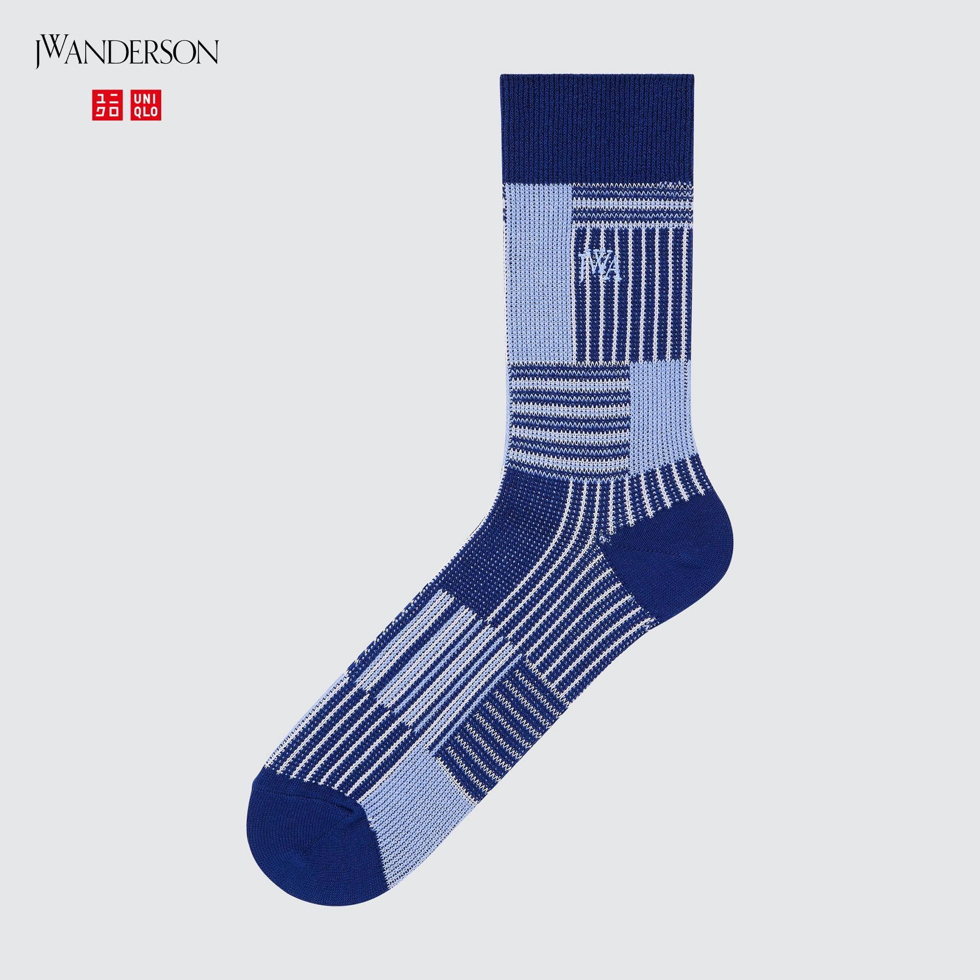 JW Anderson  Uniqlo Blue Multicolor Socks Heather Dress Crew Tube Cotton  Logo | Grailed