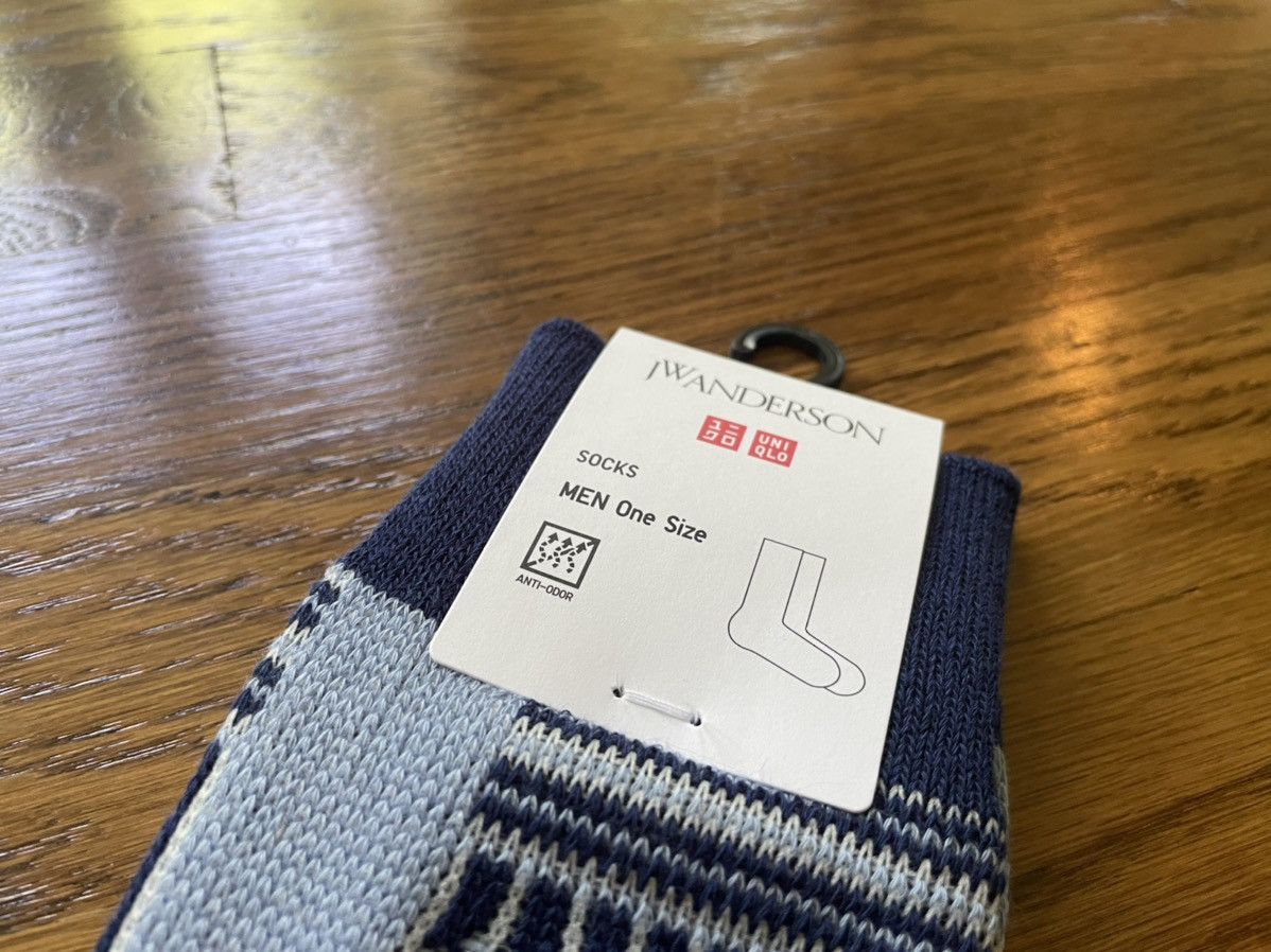 JW Anderson × Uniqlo Blue Navy White Patchwork Socks Dress Crew Tube Cotton Logo Size ONE SIZE - 6 Thumbnail