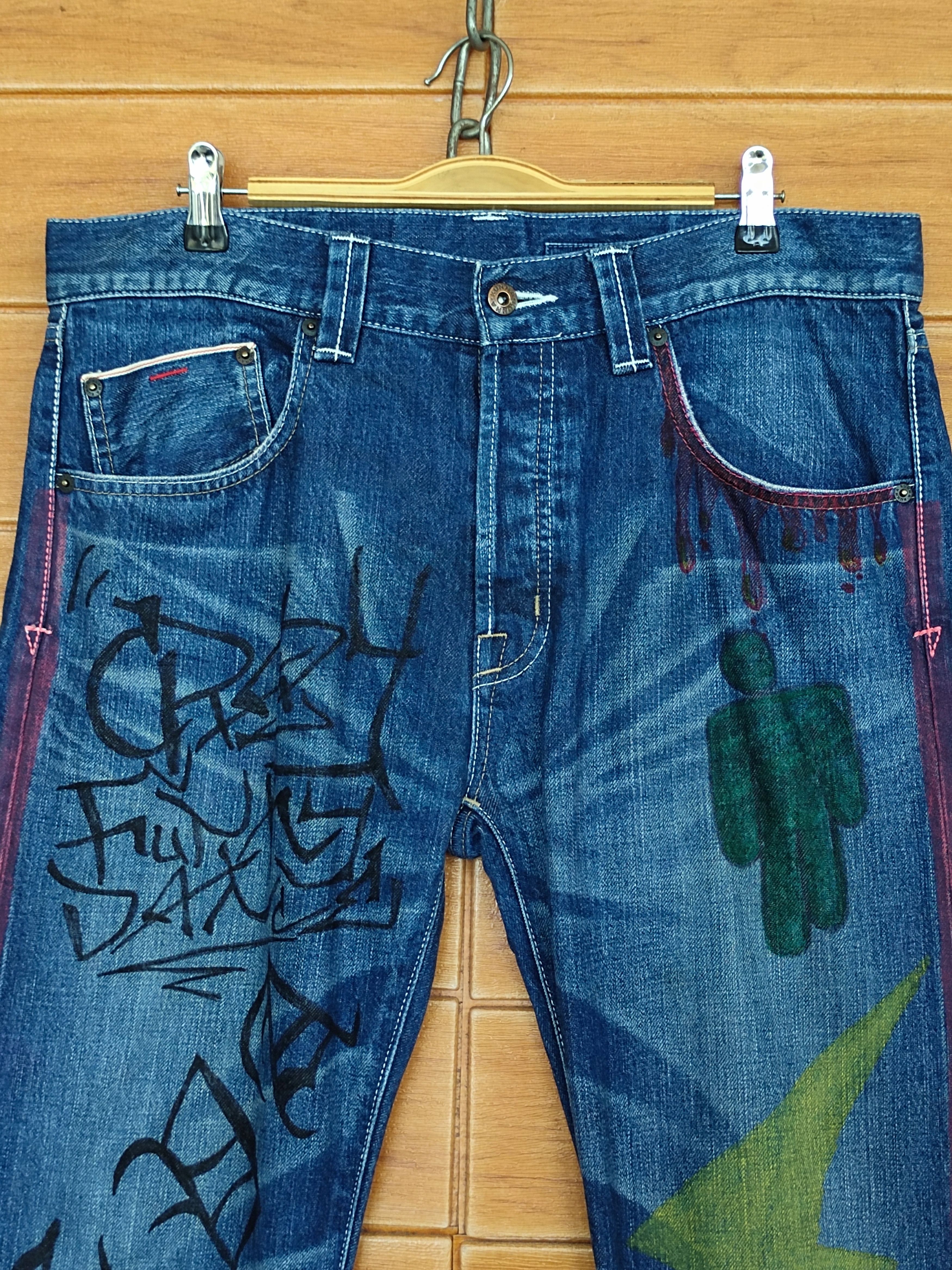 Vintage Kunna Japan Hand Painting Art Selvedged Denim Jeans Size US 33 - 3 Thumbnail