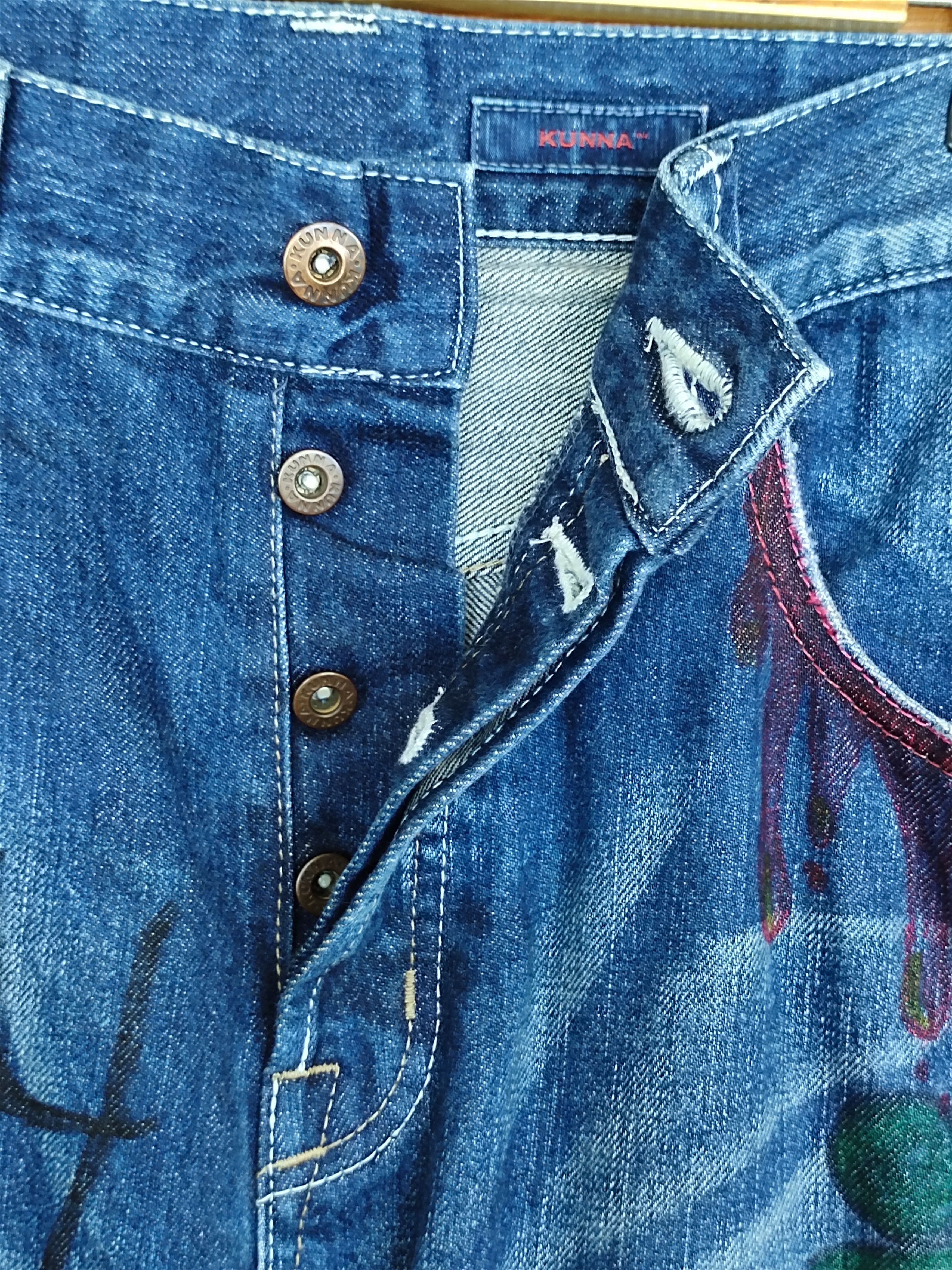 Vintage Kunna Japan Hand Painting Art Selvedged Denim Jeans Size US 33 - 17 Thumbnail
