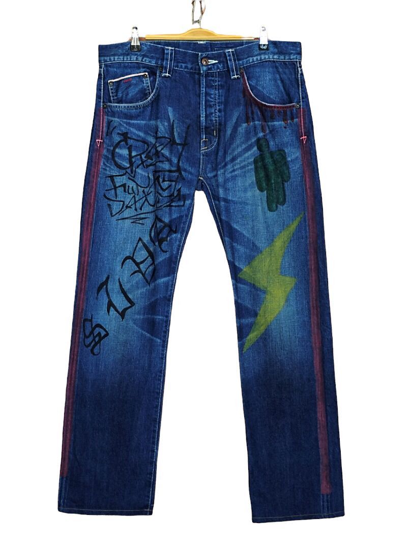 Vintage Kunna Japan Hand Painting Art Selvedged Denim Jeans Size US 33 - 1 Thumbnail