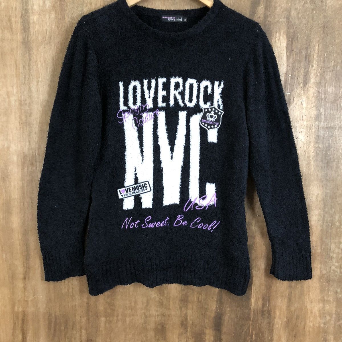 Homespun Knitwear × Japanese Brand Blue Cross Lovers Rock Black Knitwear #119 Size US M / EU 48-50 / 2 - 3 Thumbnail