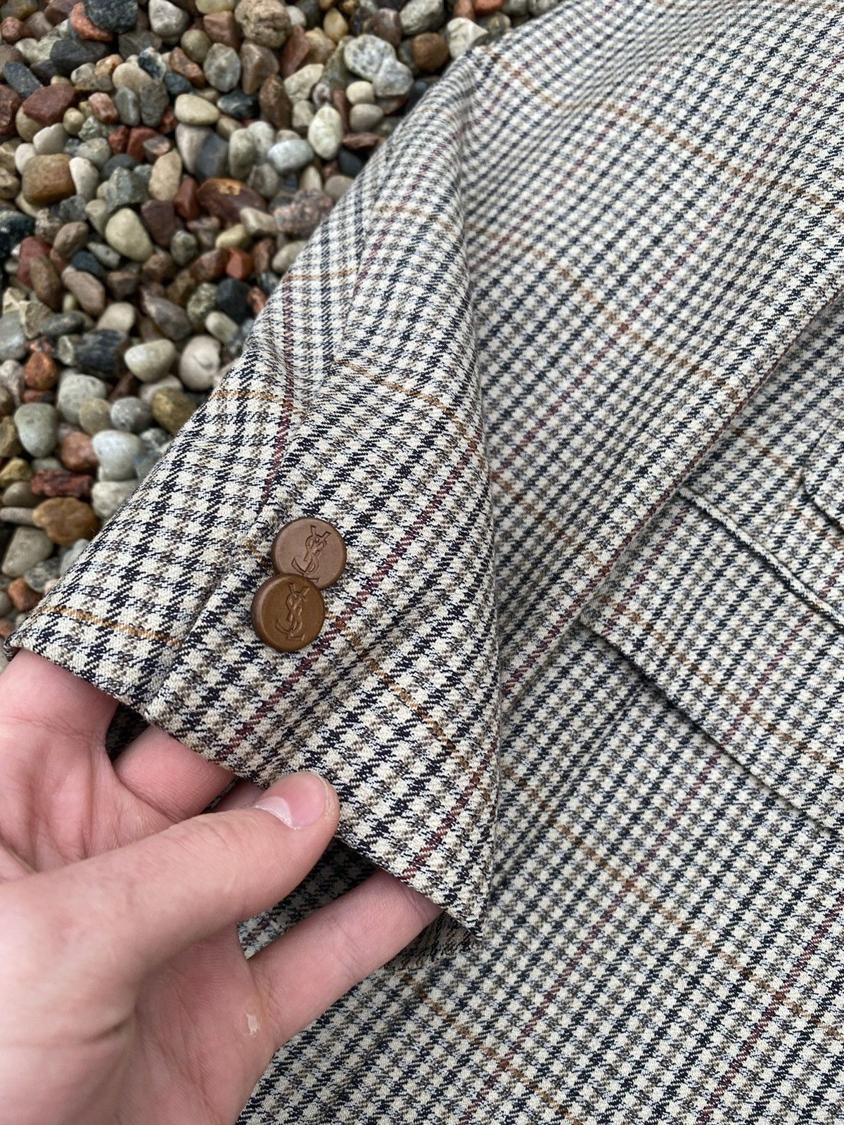 Vintage × Yves Saint Laurent Yves Saint Laurent Vintage Wool Silk Checked Blazer Size US L / EU 52-54 / 3 - 3 Thumbnail