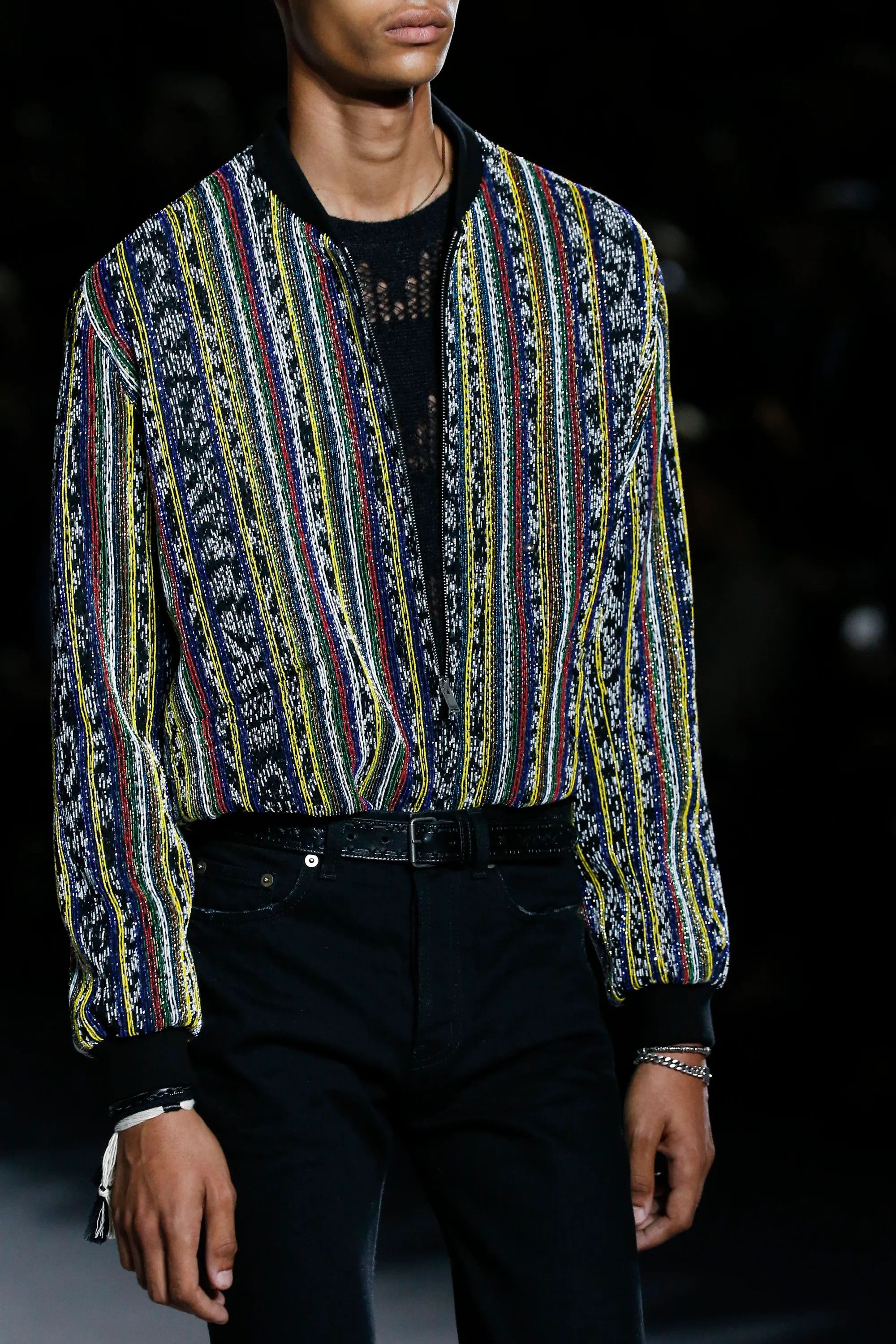 SS18 Runway Saint Laurent Beaded Ikat Bomber $12K